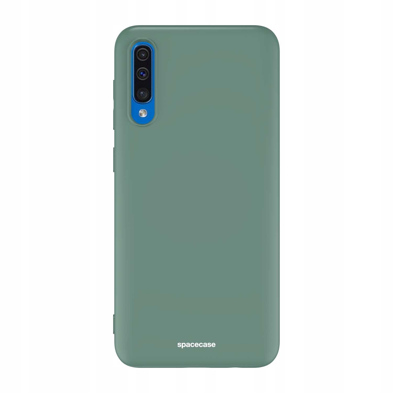 Zielone etui z logo 'spacecase' na białej powierzchni z liśćmi aloesu.