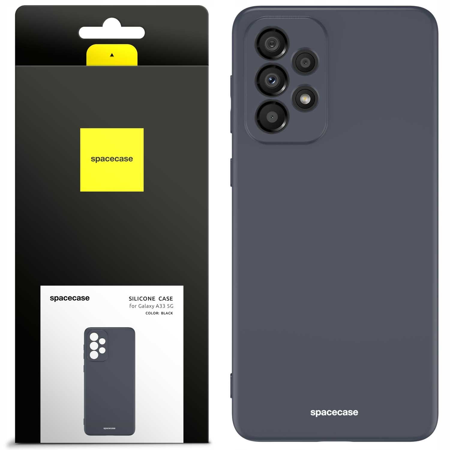Opakowanie etui na telefon i etui na telefon; oba pokazują markę 'spacecase'.