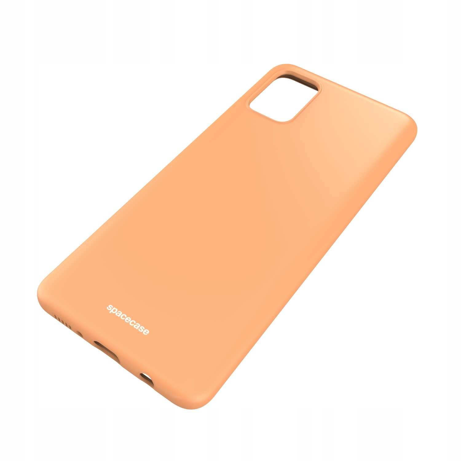 Pomarańczowe etui z wycięciem na aparat. Widoczna nazwa marki 'spacecase'.