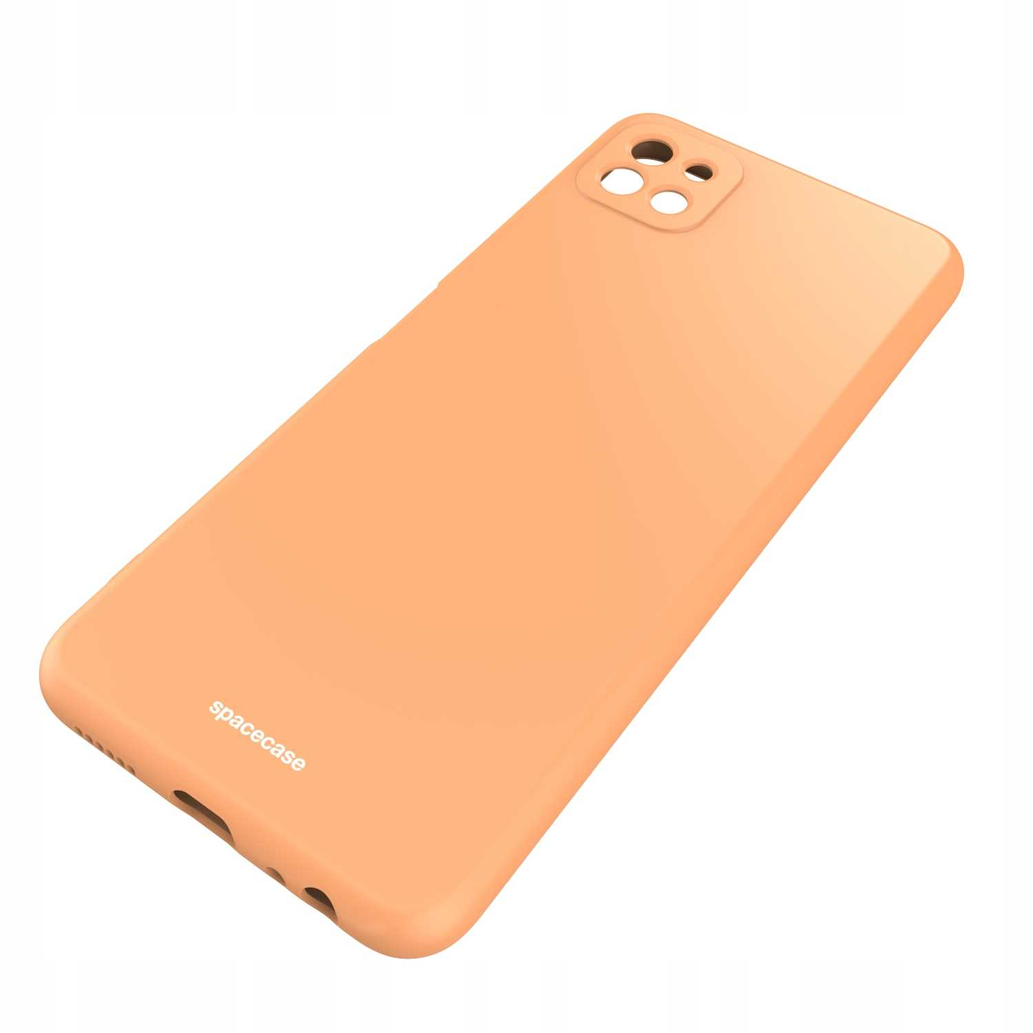 Pomarańczowe etui z wycięciem na aparat, marka 'spacecase' widoczna, na białym tle.