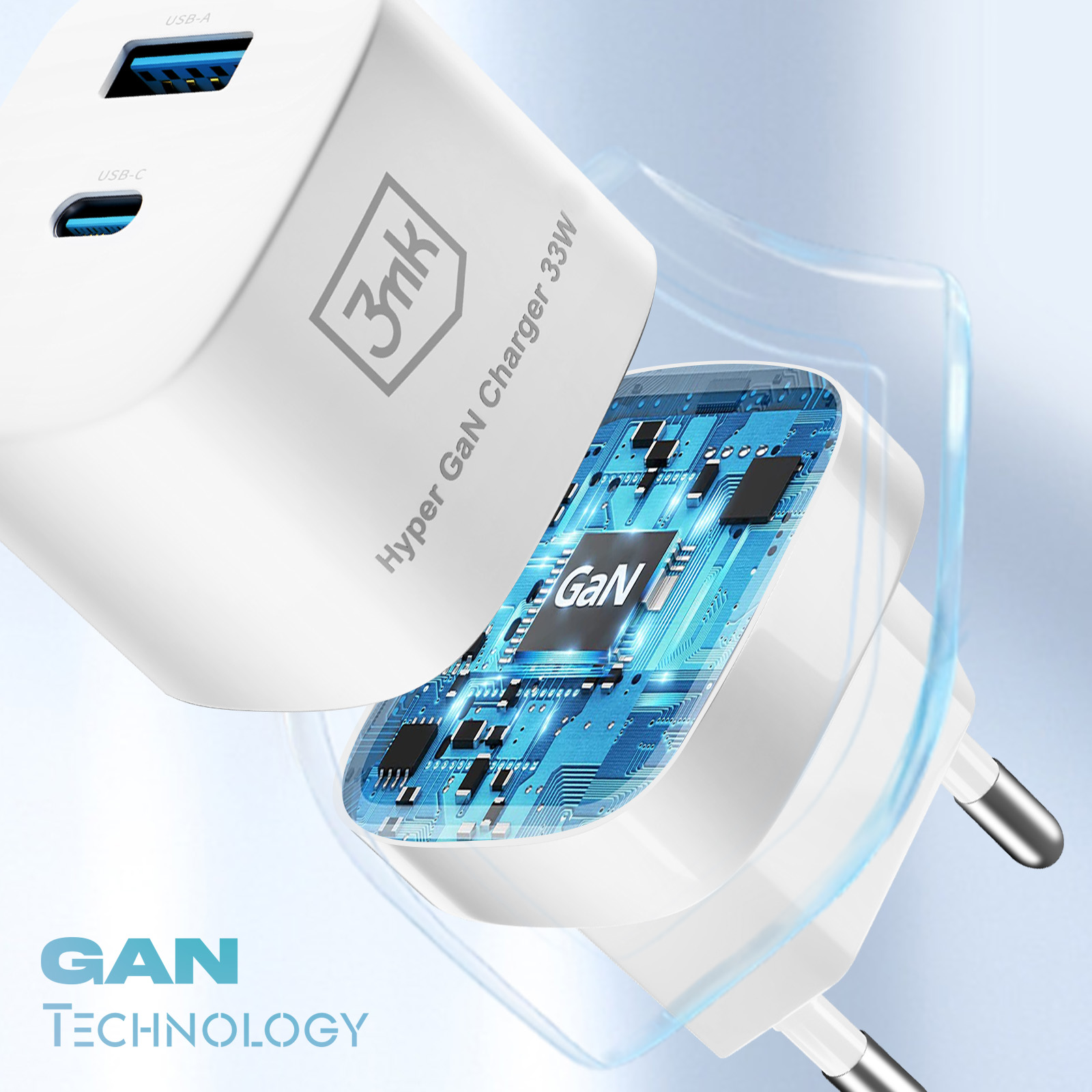 Ładowarka 33 W jest wizualnie rozkładana, aby odsłonić wewnętrzną technologię GaN.