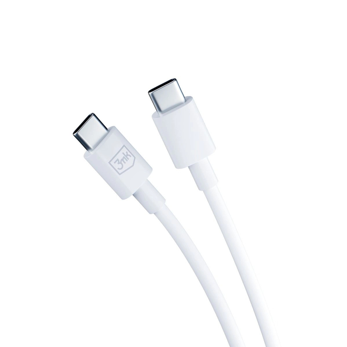 Due cavi USB-C bianchi con il logo 3mk su sfondo bianco.