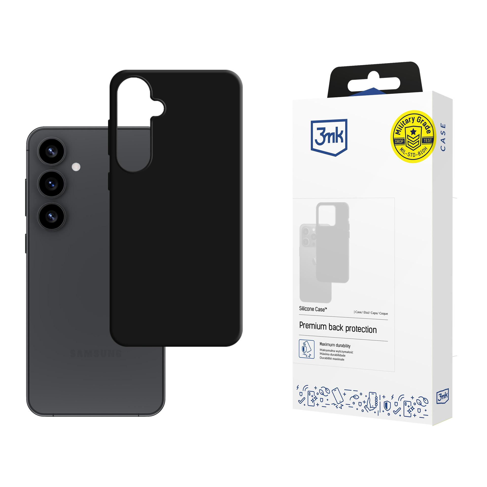 Czarne etui na telefon obok pudełka. Na pudełku znajduje się logo marki i napis „Etui klasy wojskowej”.