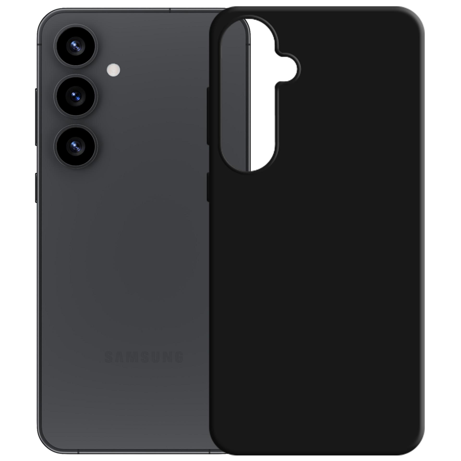 Szary telefon umieszczony obok czarnego etui na telefon. Telefon ma 3 obiektywy z tyłu.