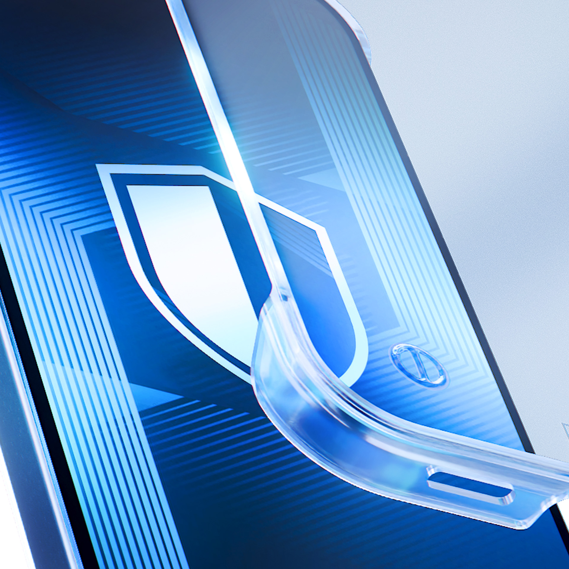 Zbliżenie przezroczystego etui na telefon z wzorem tarczy na białym tle.