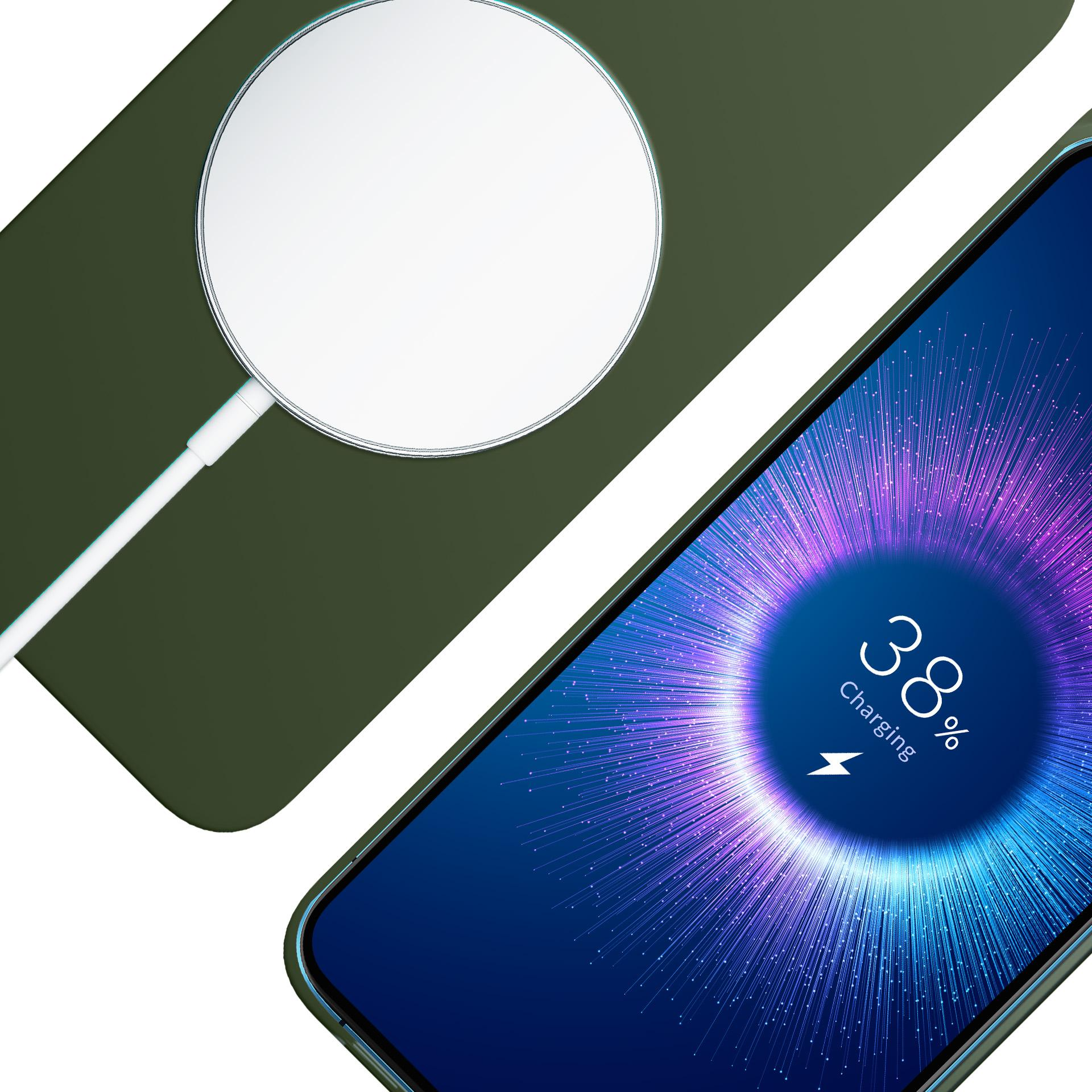 Telefon ładujący się za pomocą podkładki ładującej. Telefon pokazuje 38% ładowania.