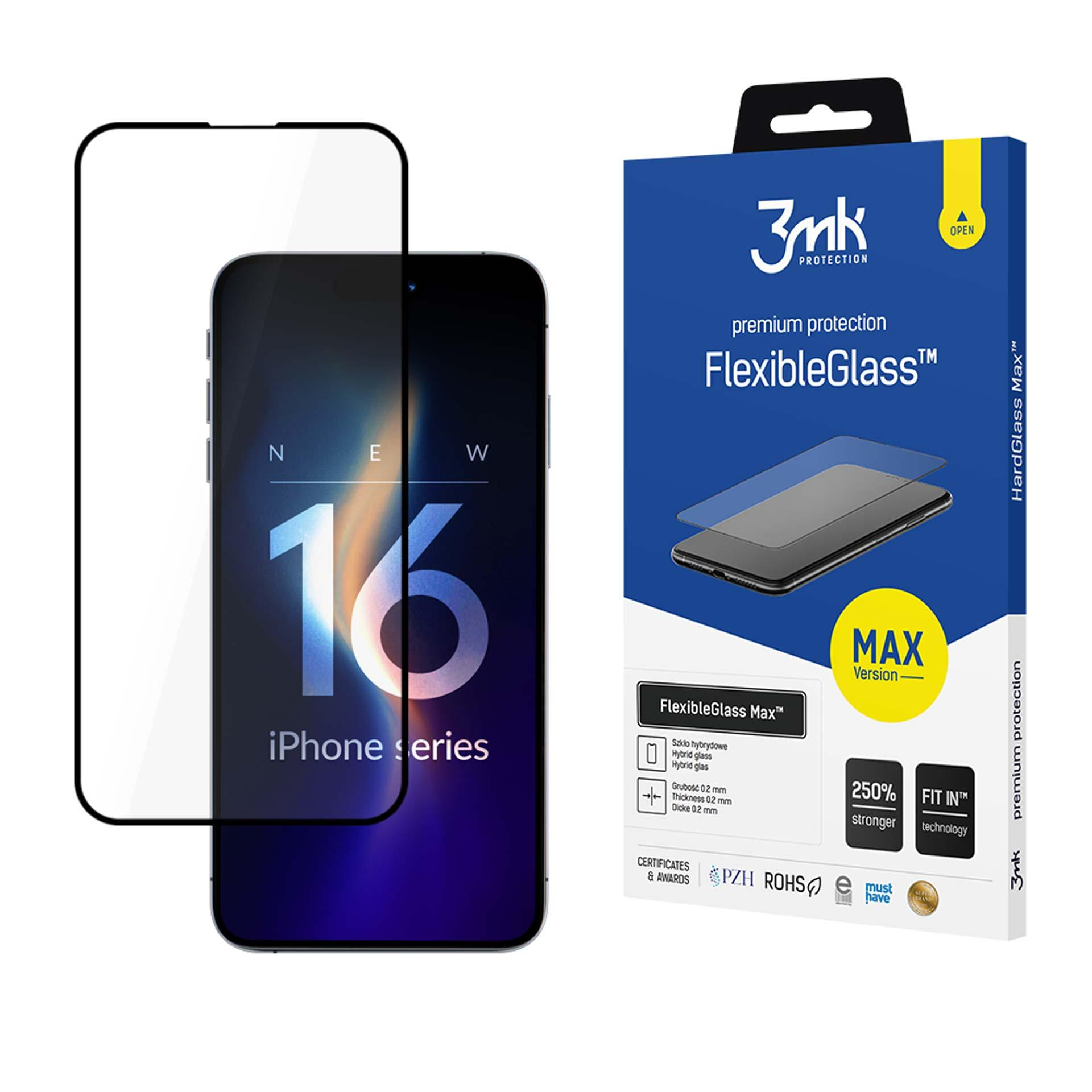 Telefono nero con protezione schermo e la sua confezione, che mostra una protezione schermo.