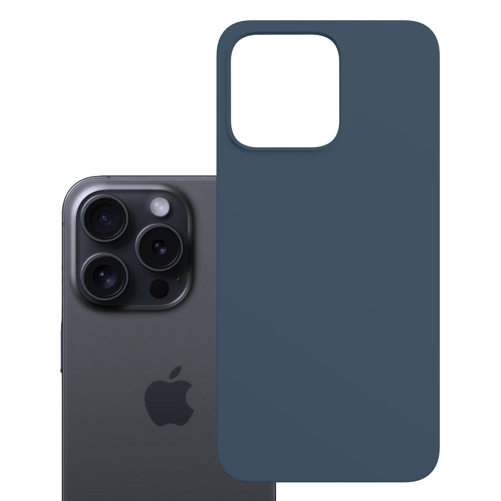 Granatowe etui na telefon jest prezentowane obok nowoczesnego smartfona, podkreślając jego design i funkcje ochronne na białym tle.