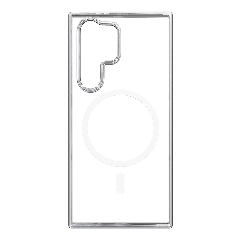 Przezroczyste etui na telefon prezentujące pierścień ładowania w stylu MagSafe, podkreślające minimalistyczny design i funkcjonalność.