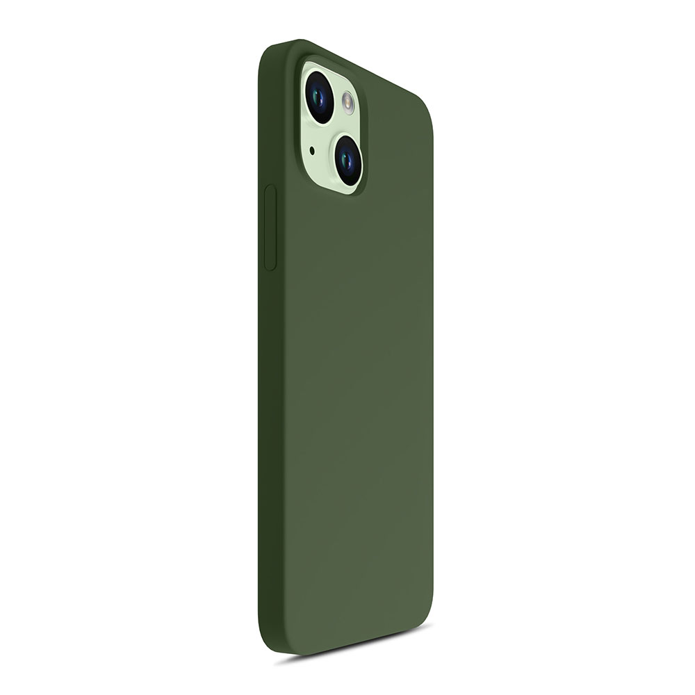 Zielone etui na telefon jest pokazane na białym tle.