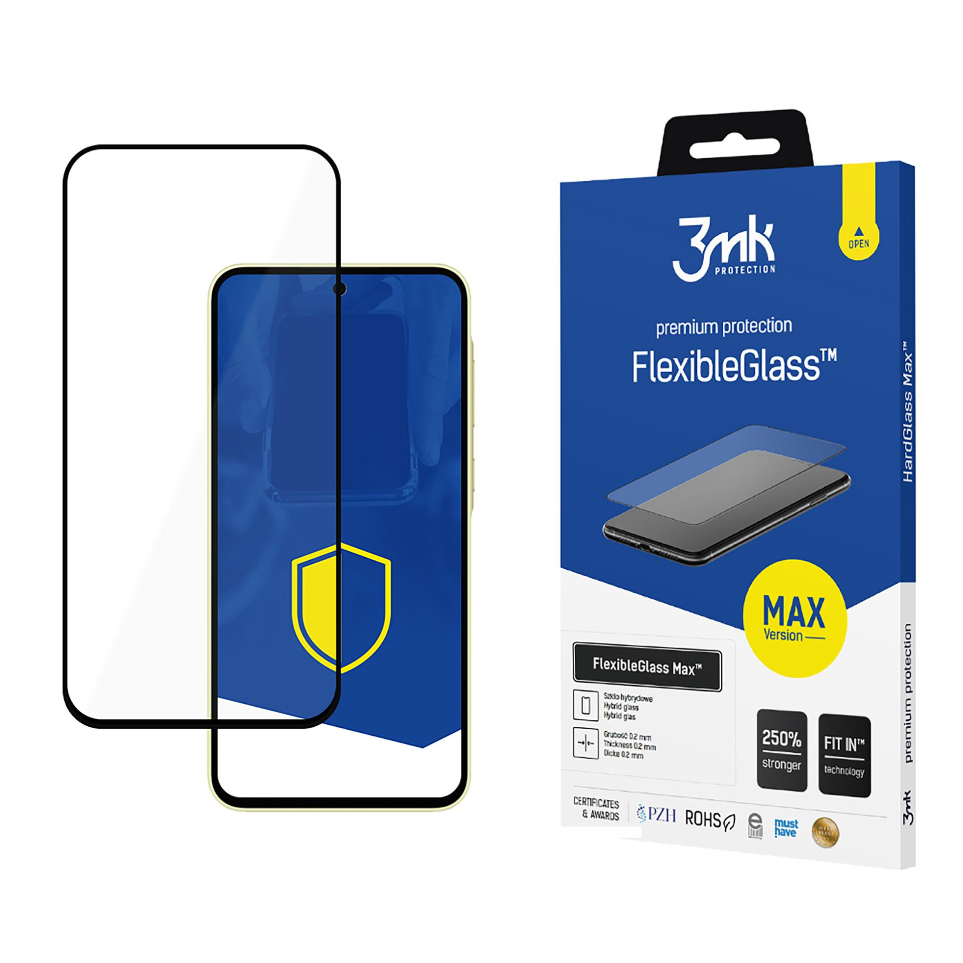 Proteggi schermo e una scatola blu con il logo del marchio 3mk.