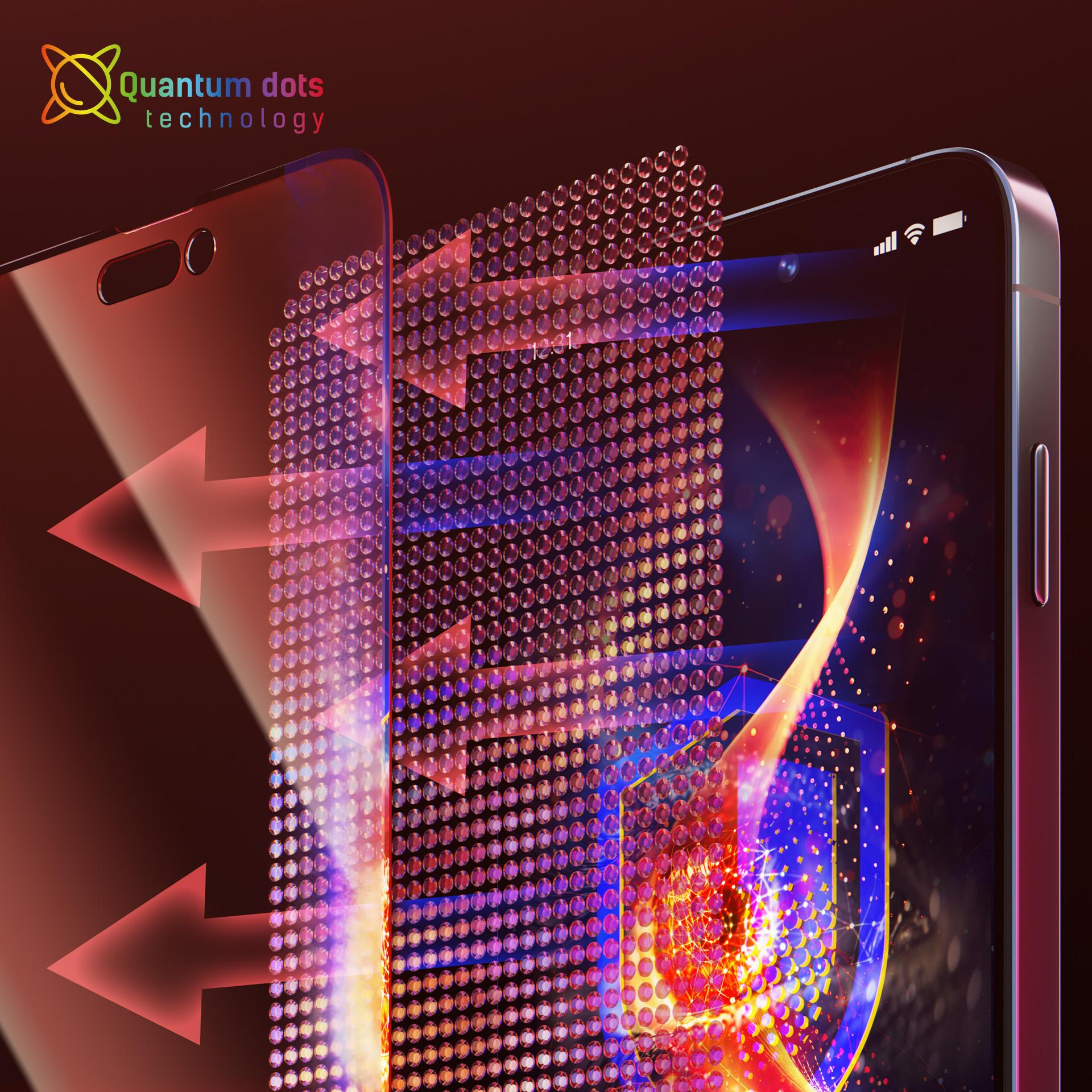 Una protezione per lo schermo dello smartphone con frecce e uno scudo. Lo schermo mostra i colori.
