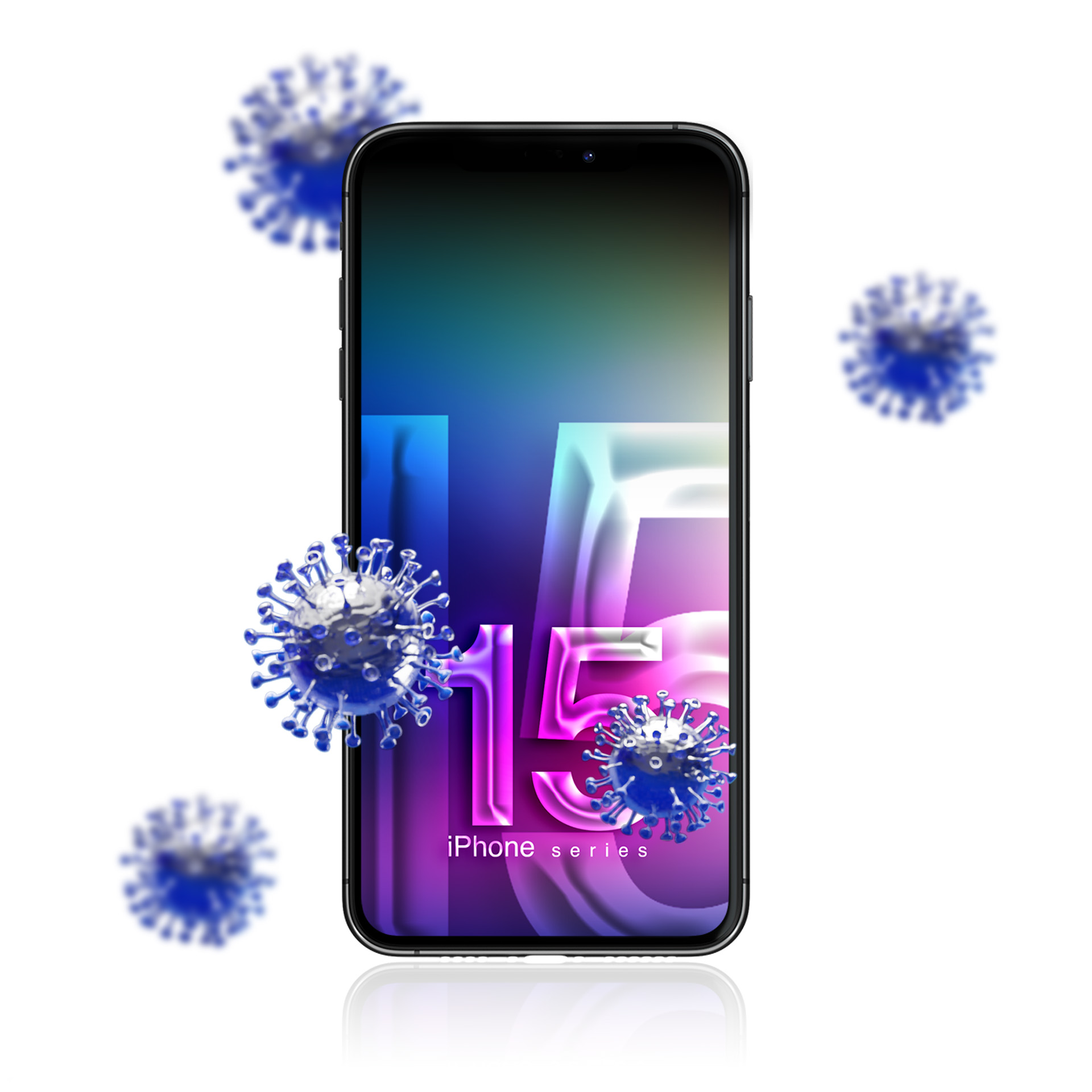 Telefono con virus sullo schermo, suggerendo la necessità di una protezione dello schermo.