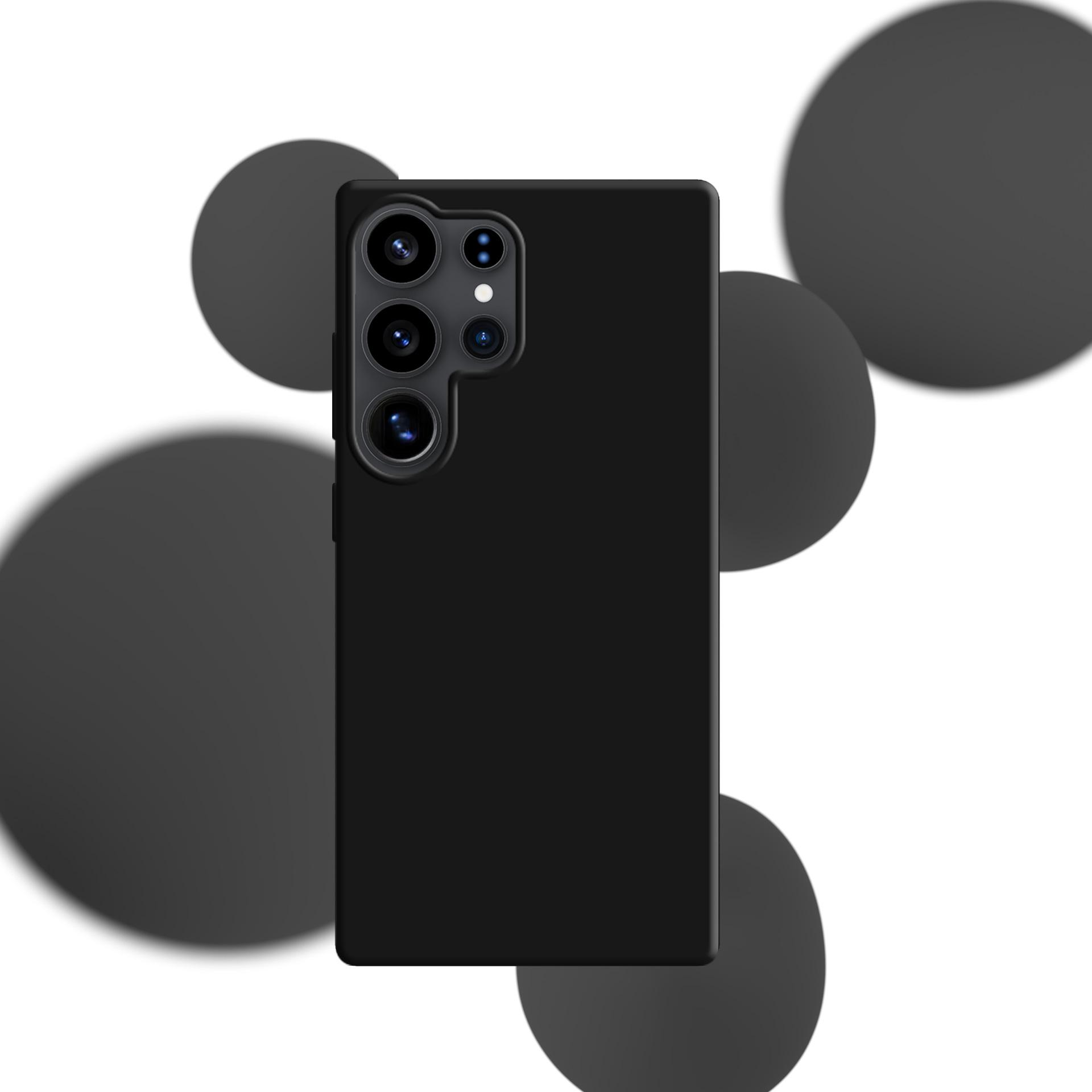 Czarne etui na telefon Samsung z widocznymi obiektywami aparatu na białym tle.