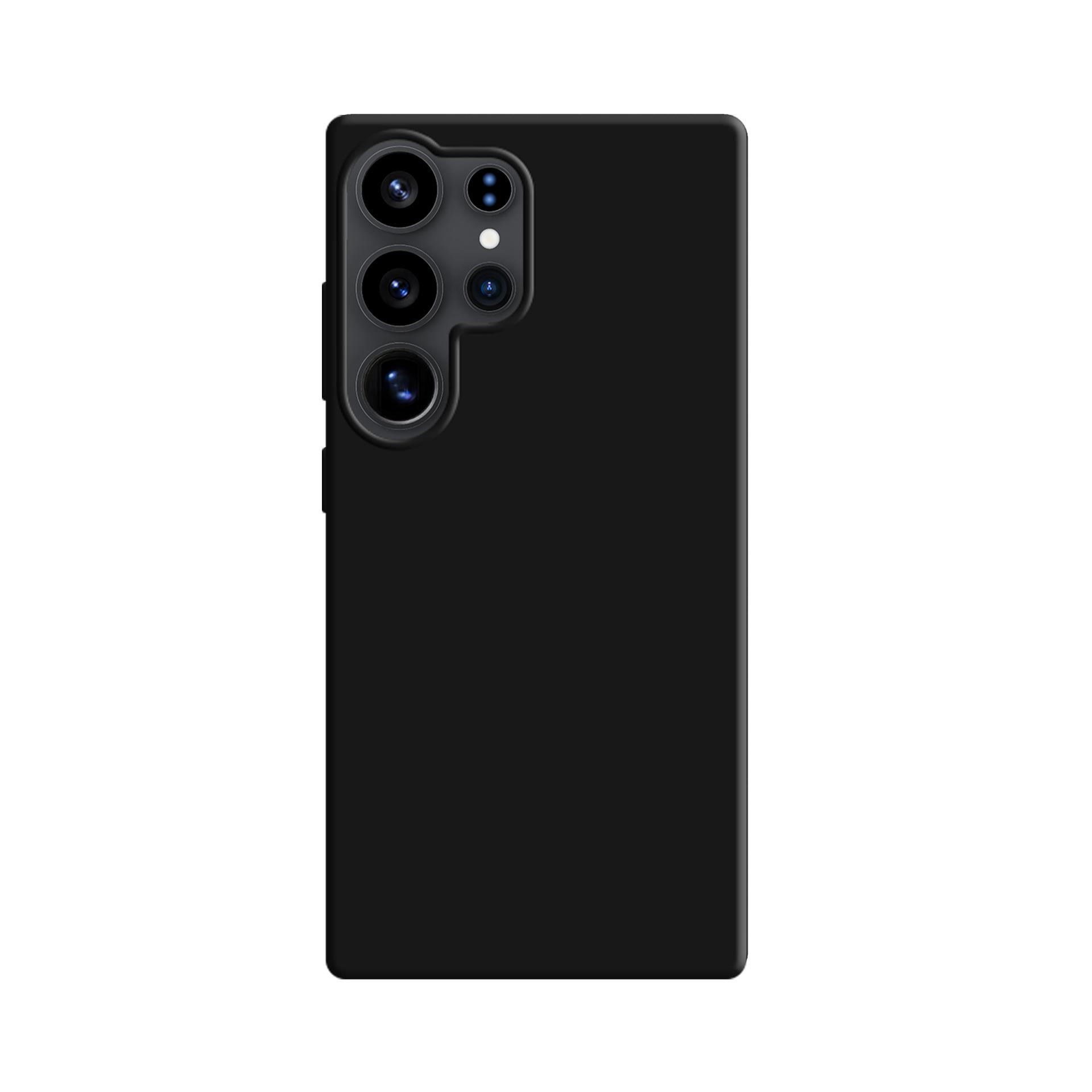 Czarne etui na telefon Samsung z widocznymi obiektywami aparatu na białym tle.