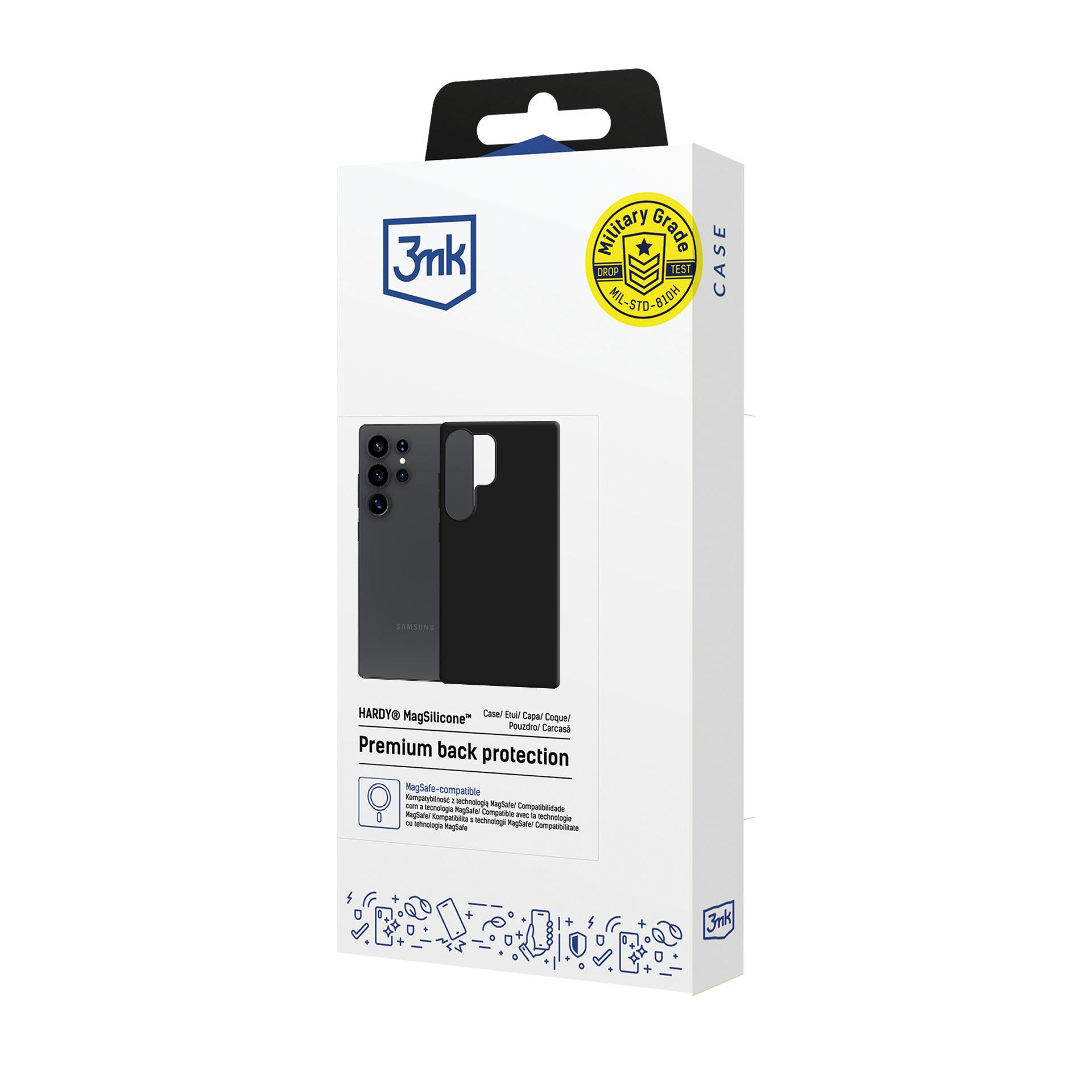 Una scatola bianca con il logo 3mk contiene un'immagine di un telefono e una custodia.