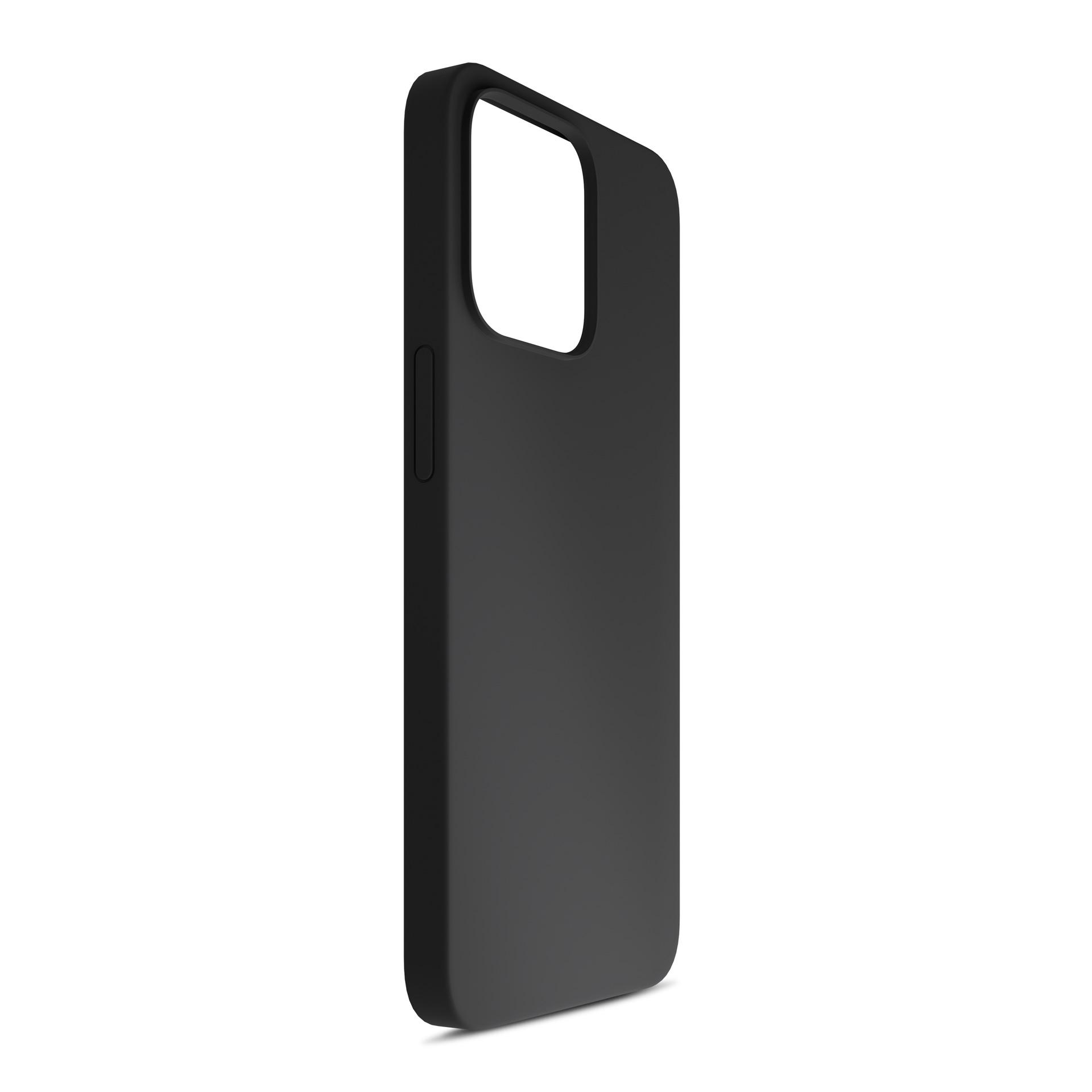 Czarne etui na telefon stoi pionowo na białym tle.