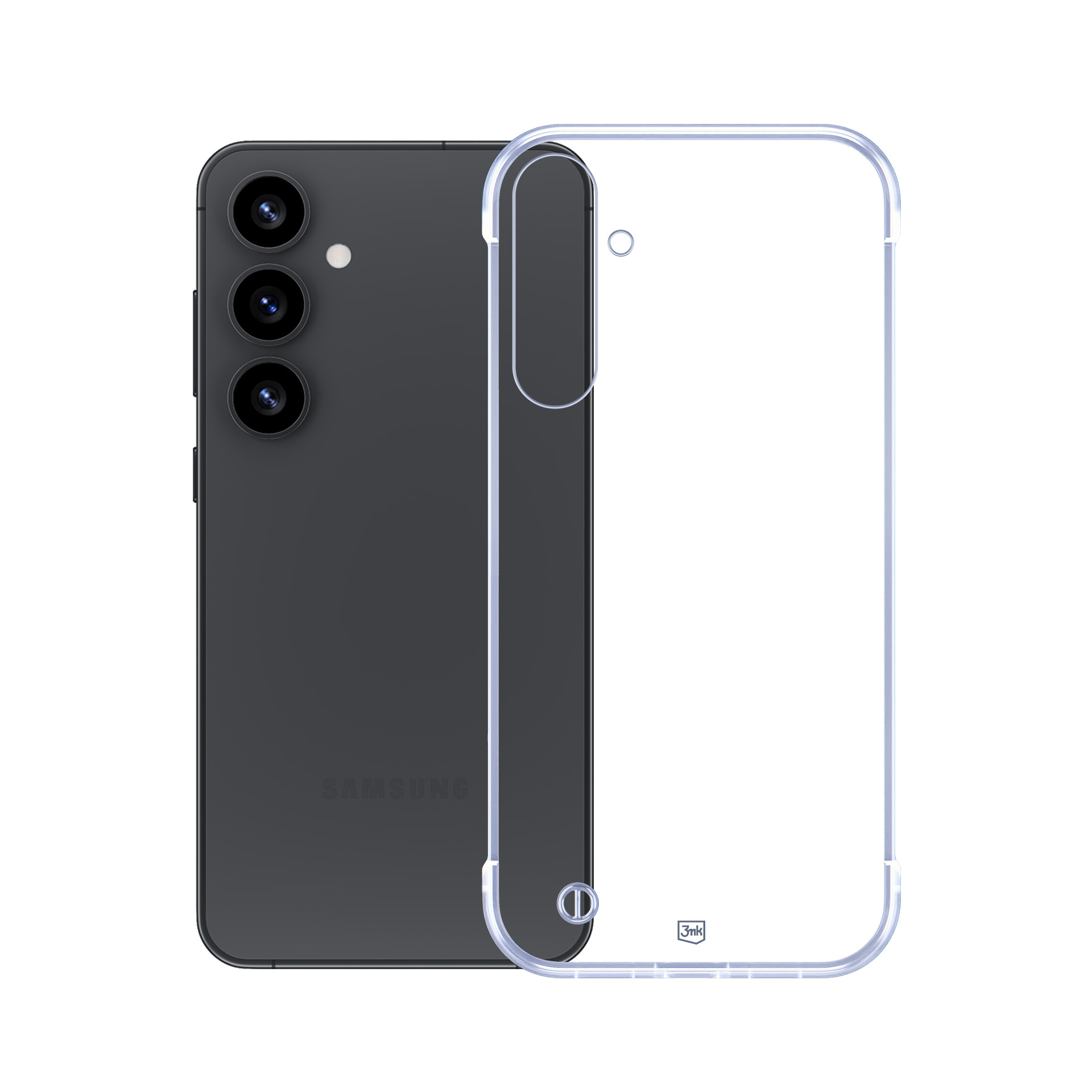 Czarny telefon Samsung obok przezroczystego etui na telefon, prezentujący opcje ochrony telefonu.