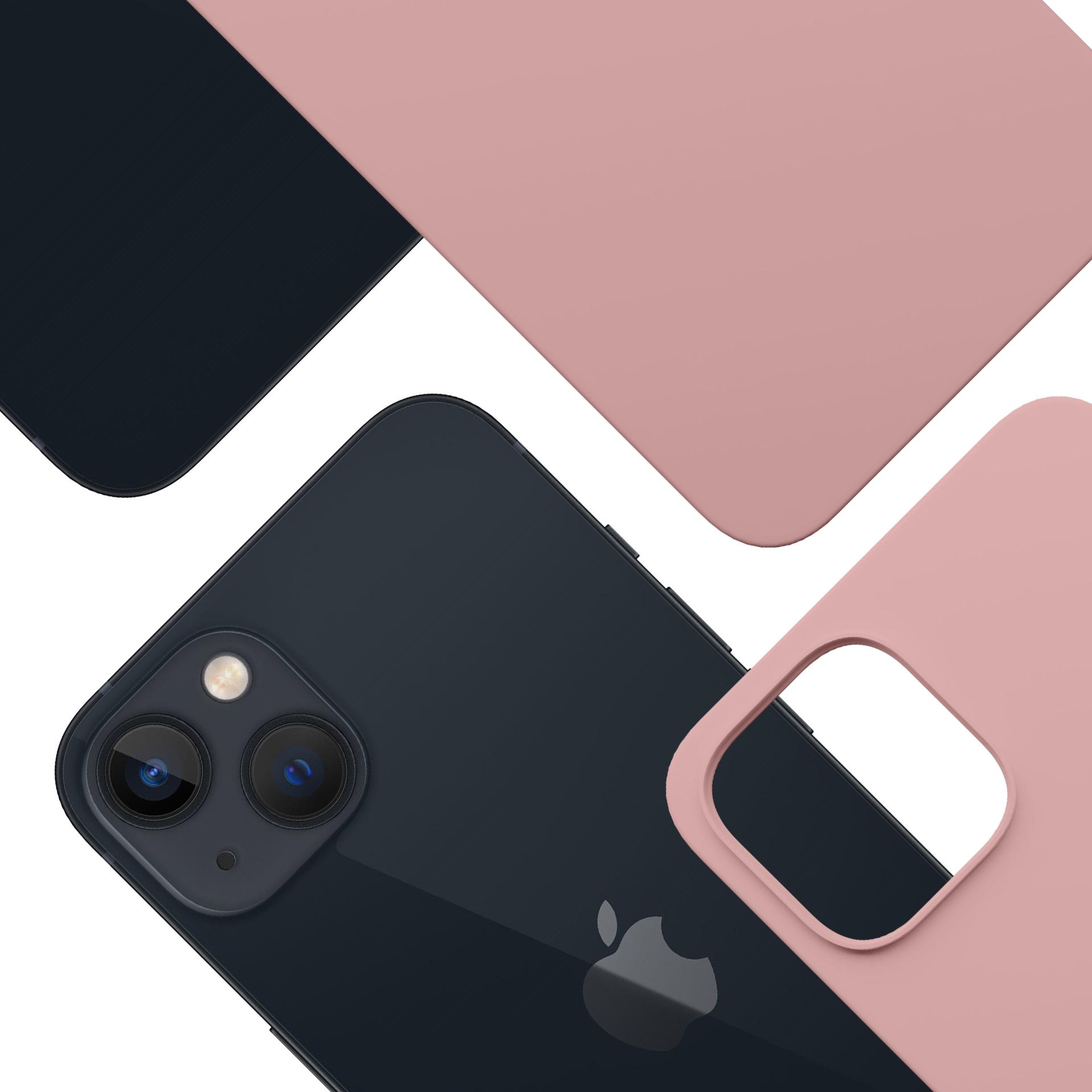 Ciemnoniebieski iPhone z różowym etui na telefon, prezentujący kontrastowe kolory i ochronę telefonu.