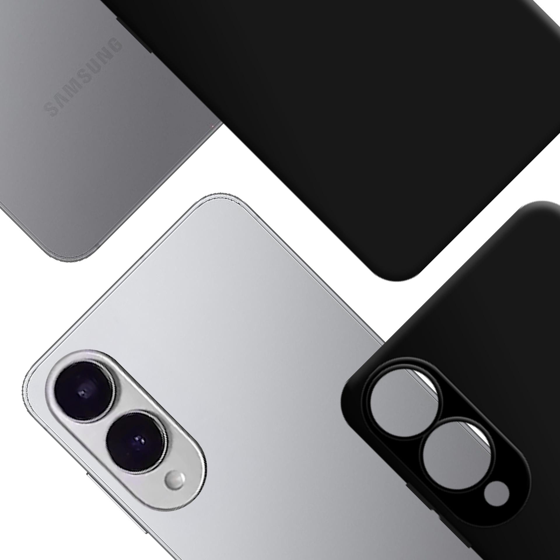Dwa telefony Samsung z czarnymi etui z wycięciami na aparat na białym tle.