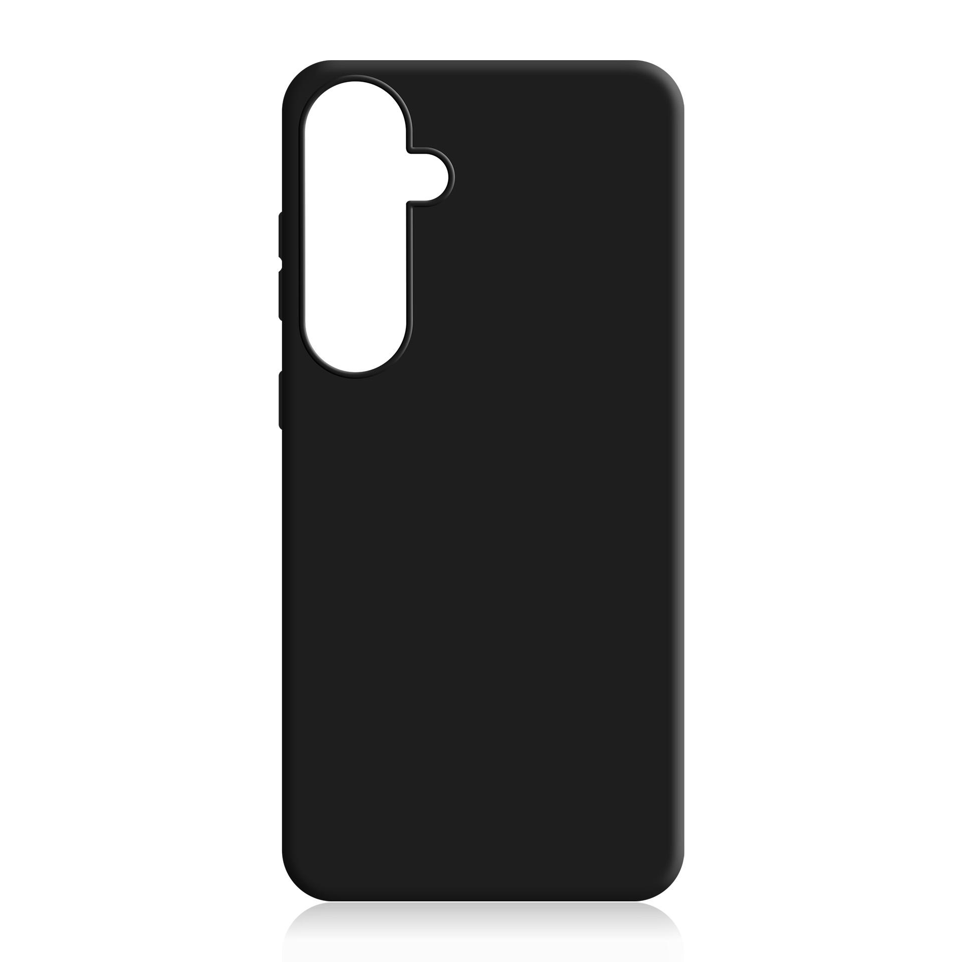 Czarne etui na telefon z wycięciami na aparat jest wyśrodkowane na białym tle.
