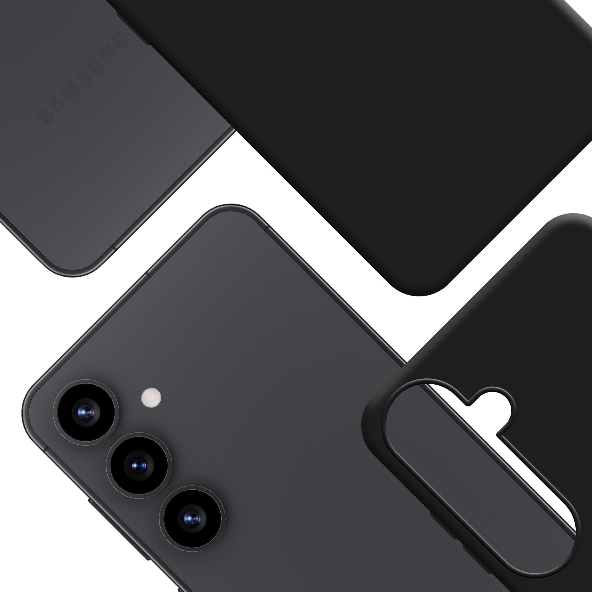 Zbliżenie na szary telefon Samsung i czarne etui, podkreślające ich design i funkcje.