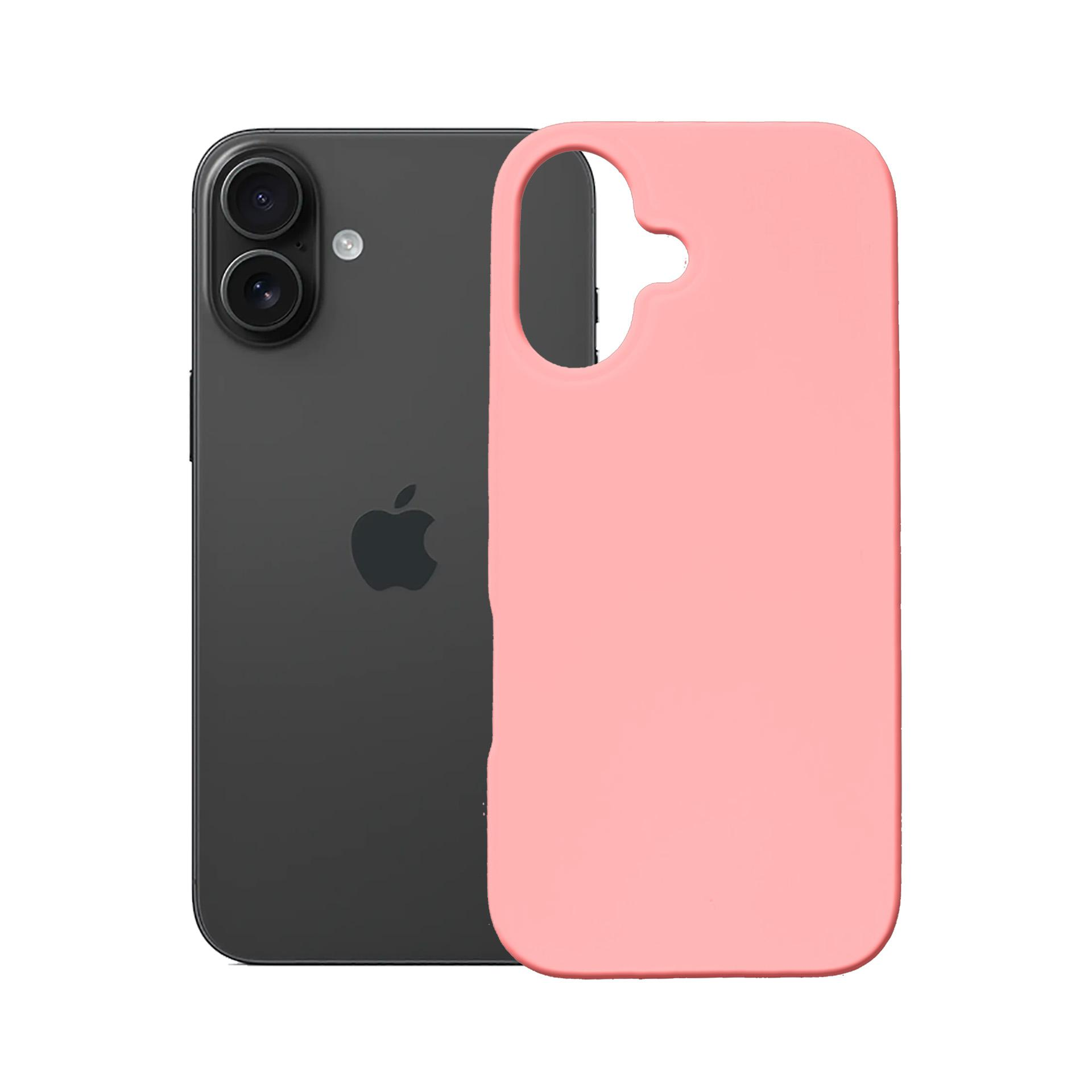 Zdjęcie szarego iPhone'a z różowym etui na telefon obok.