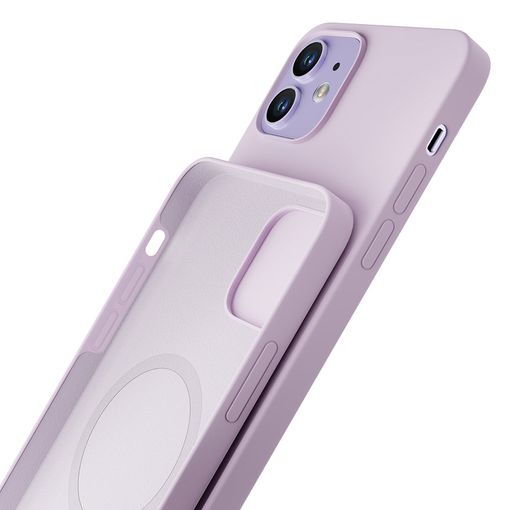 Lawendowe etui na telefon, prezentujące wystrój wnętrza z magnetycznym okręgiem.