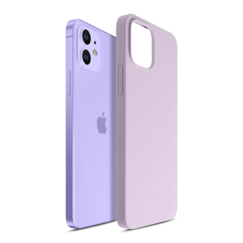 Lawendowy telefon i etui obok opakowania. Etui jest oddzielnym elementem.