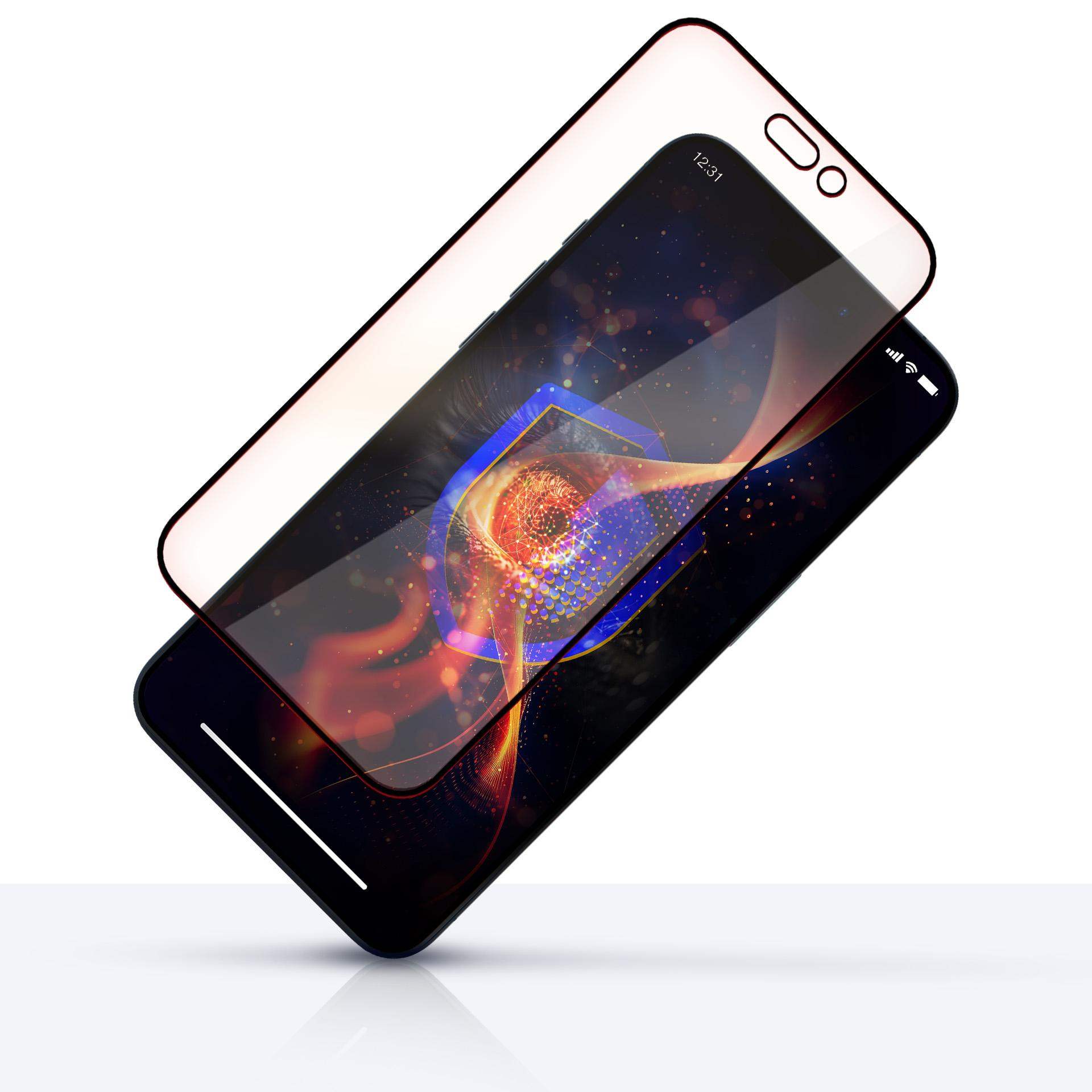 Un telefono con una protezione per lo schermo viene mostrato con un design astratto e uno sfondo trasparente. La protezione per lo schermo copre la parte anteriore.
