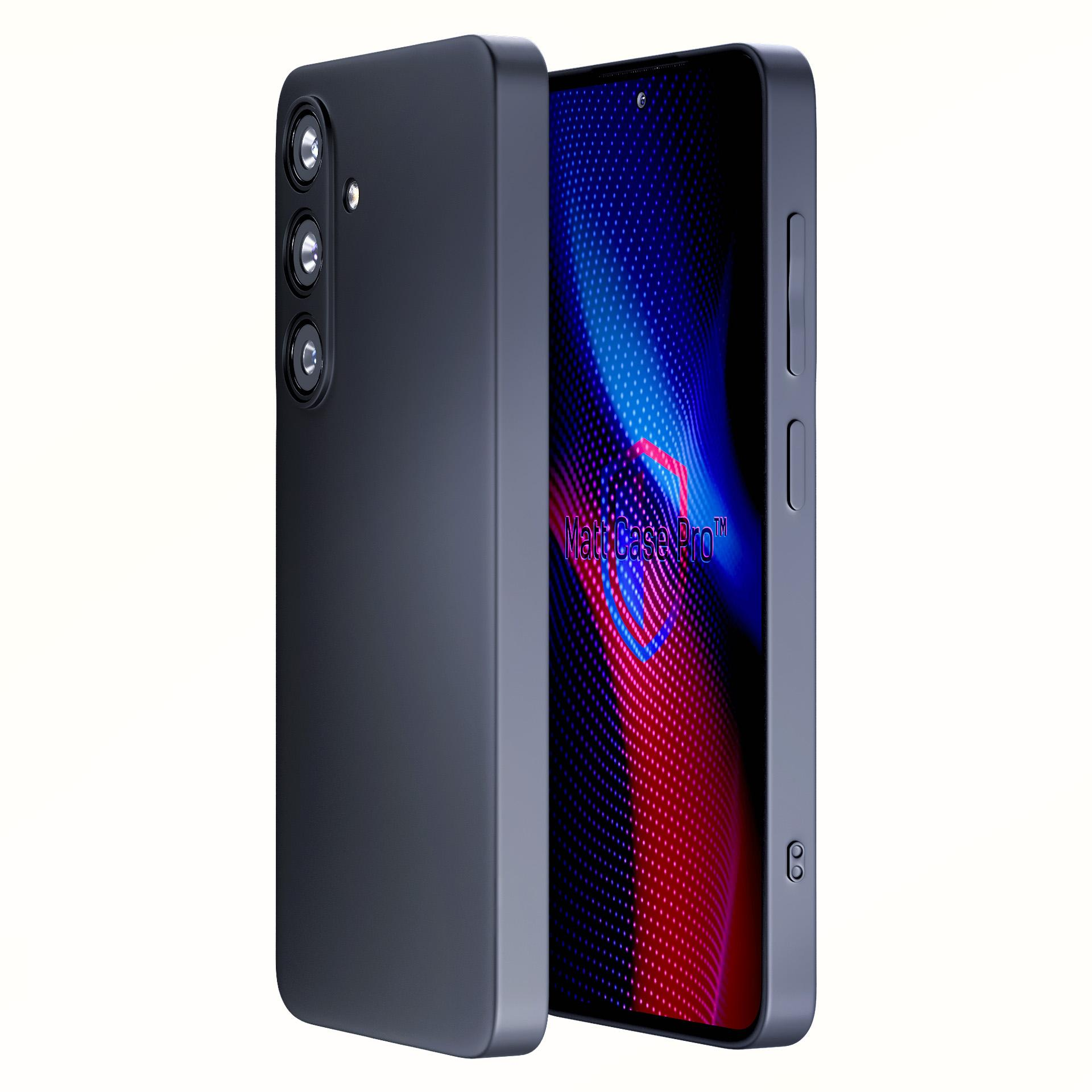 Wyświetlane są dwa czarne telefony, jeden z kolorową folią ochronną.