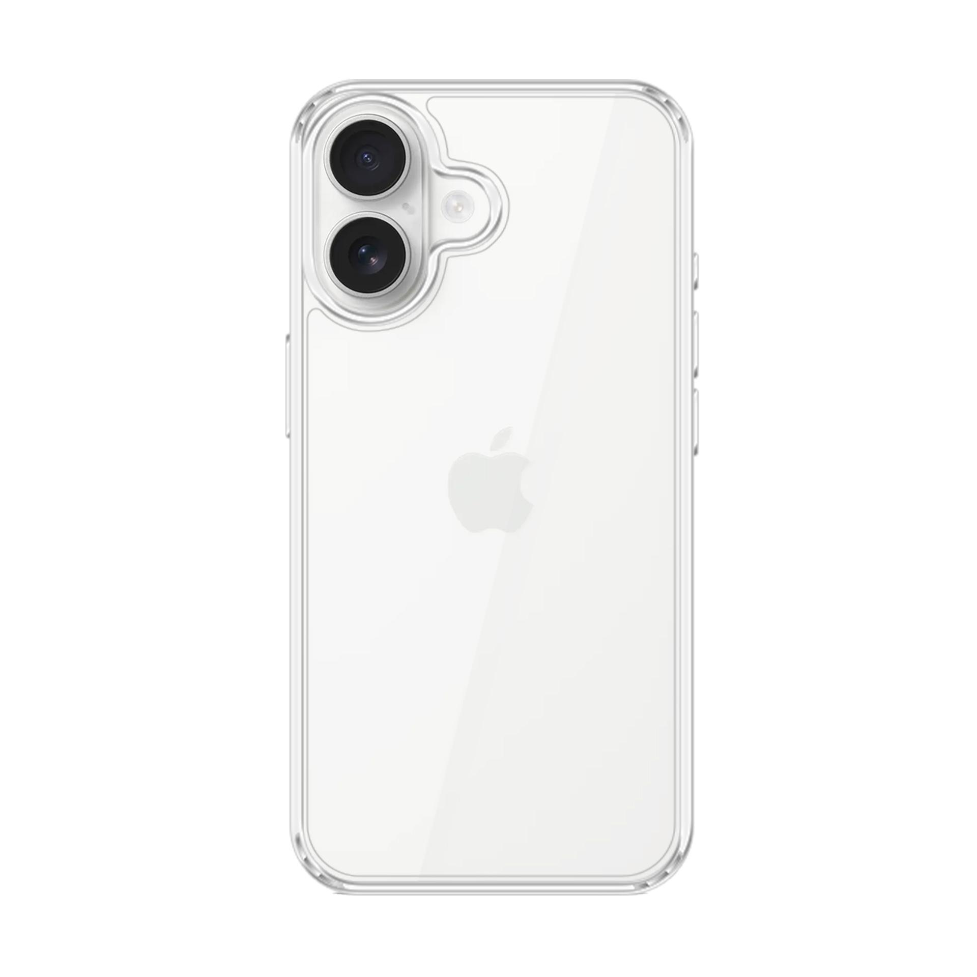 Przezroczyste etui na telefon na białym tle, pokazujące telefon w środku.