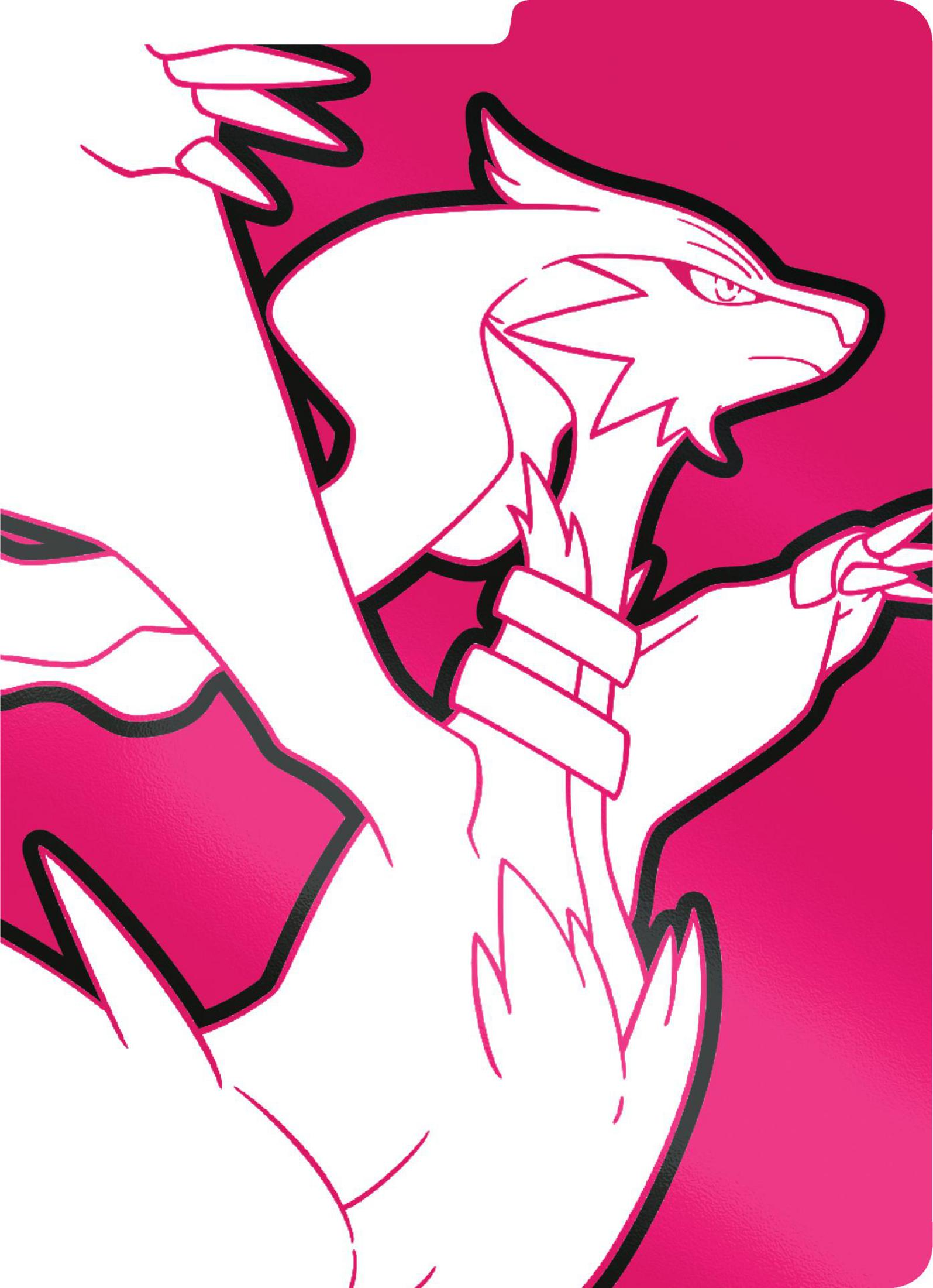 Nahaufnahme einer weißen und rosa Pokémon-Karte mit einer drachenartigen Kreatur auf einem rosa Hintergrund.