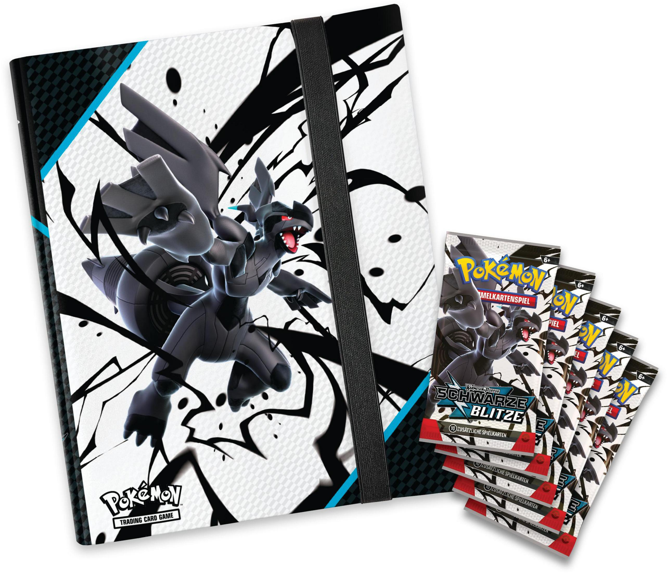 Ein Pokémon-Kartenordner mit Kartenpackungen mit einem drachenartigen Design wird angezeigt.