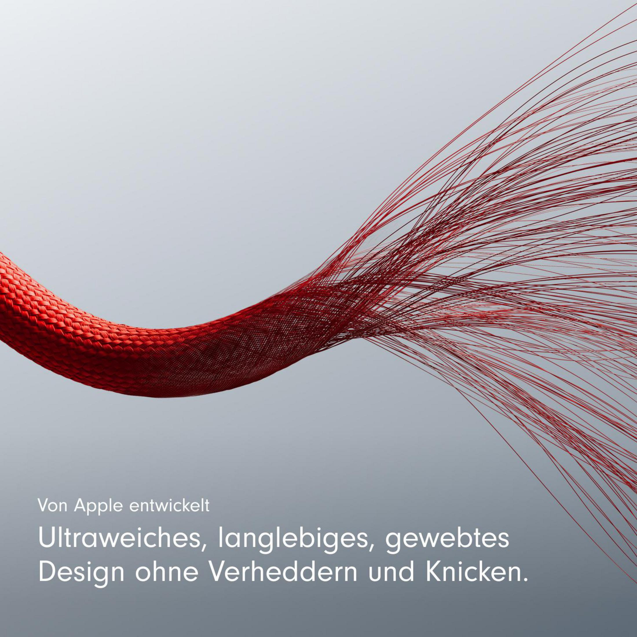 Rotes Kabel mit geflochtener Optik. Die Kabelstränge gehen vom Hauptkabel aus.