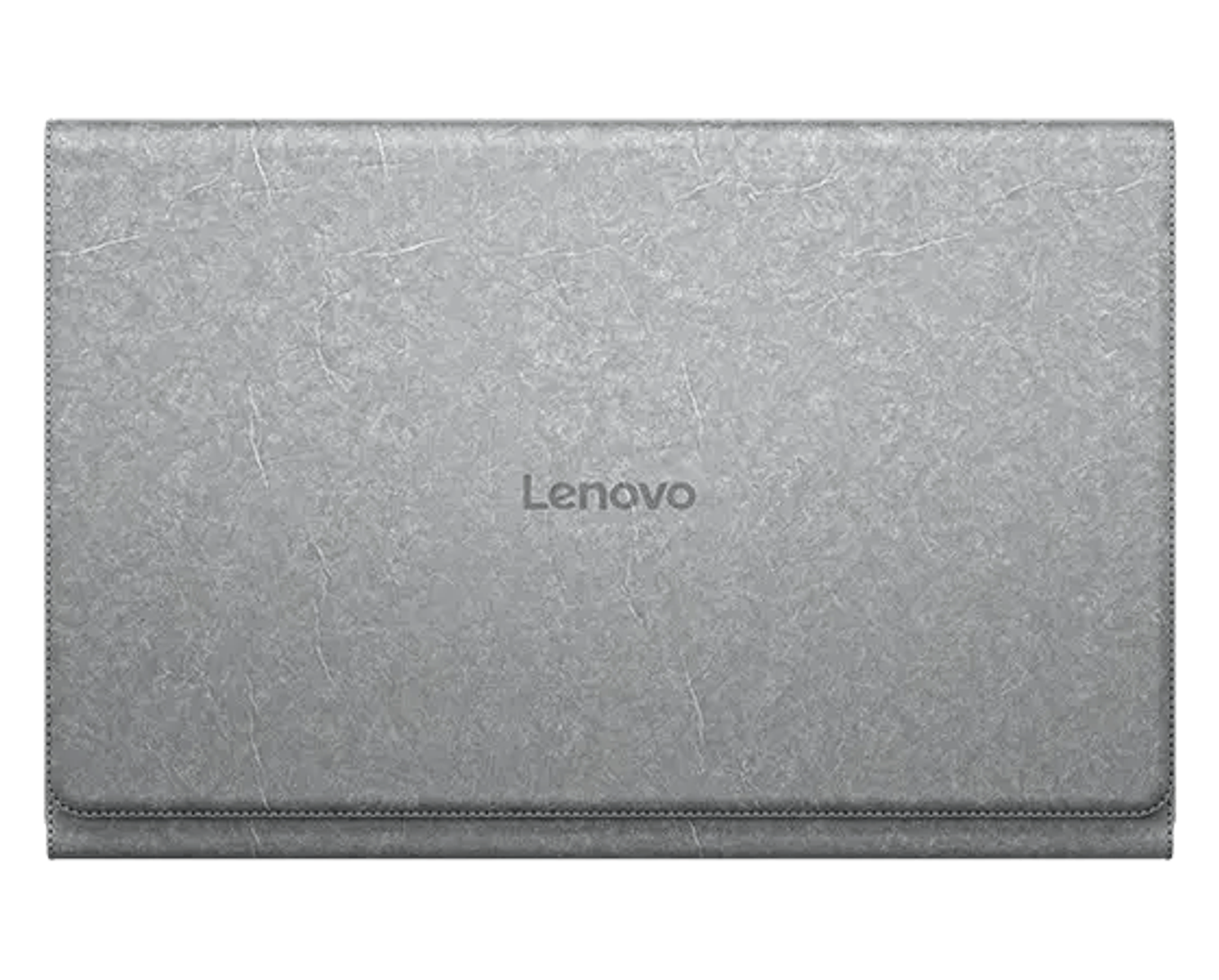 Custodia grigia per tablet Lenovo. La custodia mostra il logo Lenovo al centro.