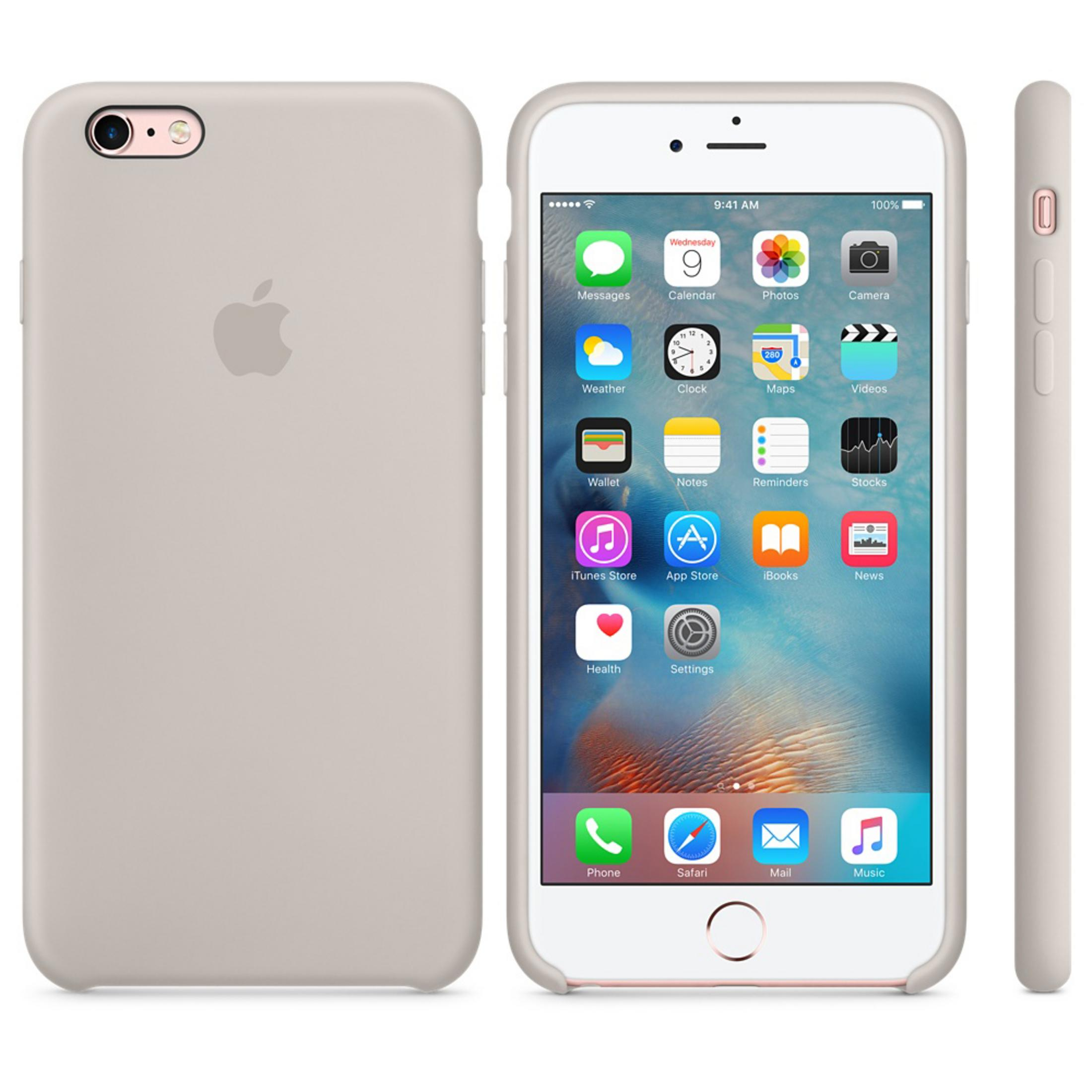 Una custodia color crema per telefono su un iPhone, che mostra le app sullo schermo e il lato della custodia.