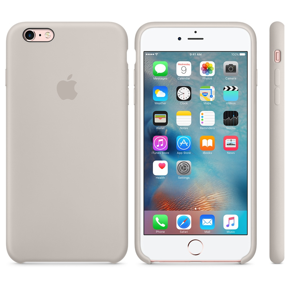 Una custodia color crema per telefono su un iPhone, che mostra le app sullo schermo e il lato della custodia.