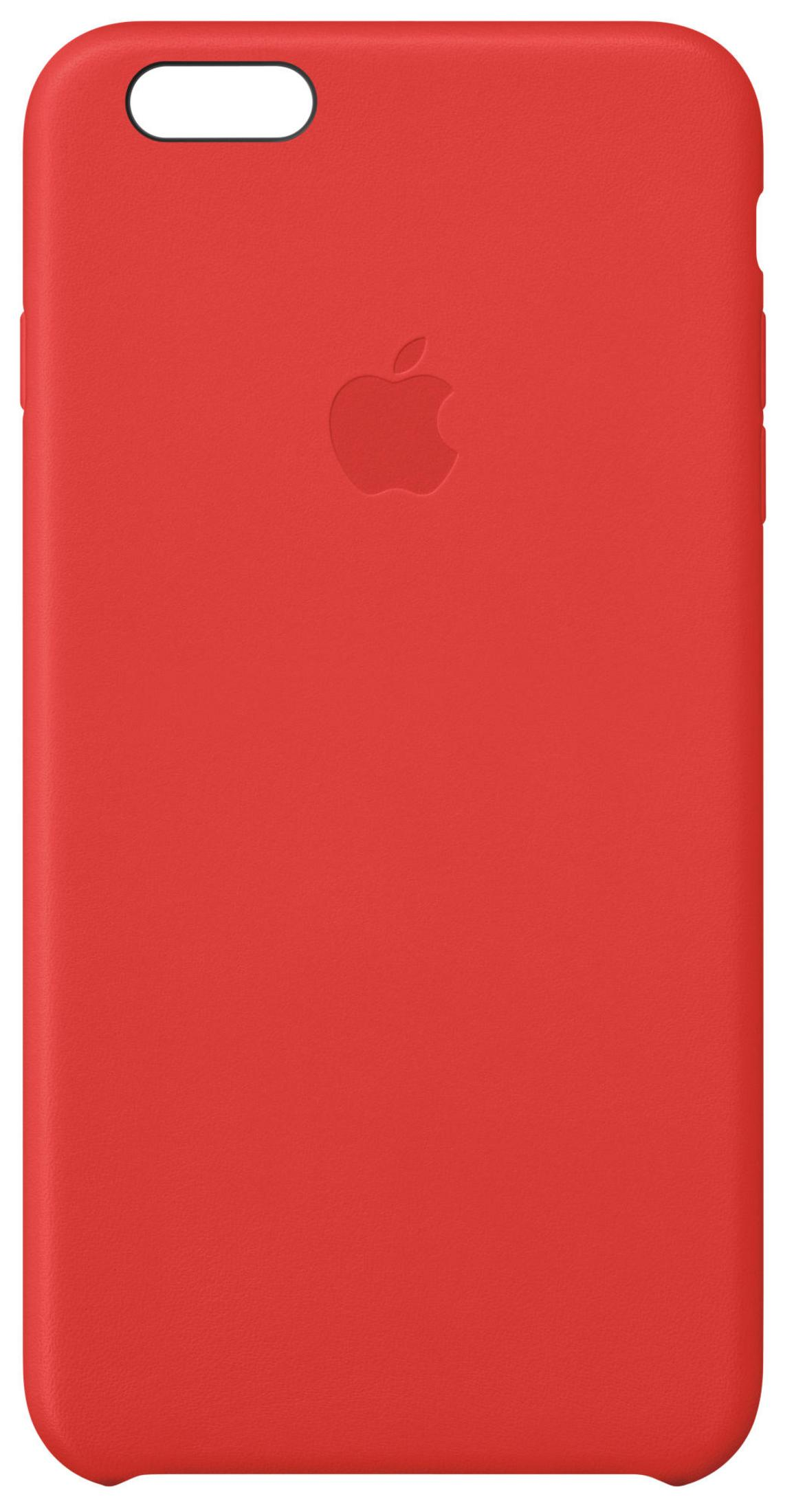 Una custodia rossa per iPhone con il logo Apple sul retro, che mostra un design minimalista.