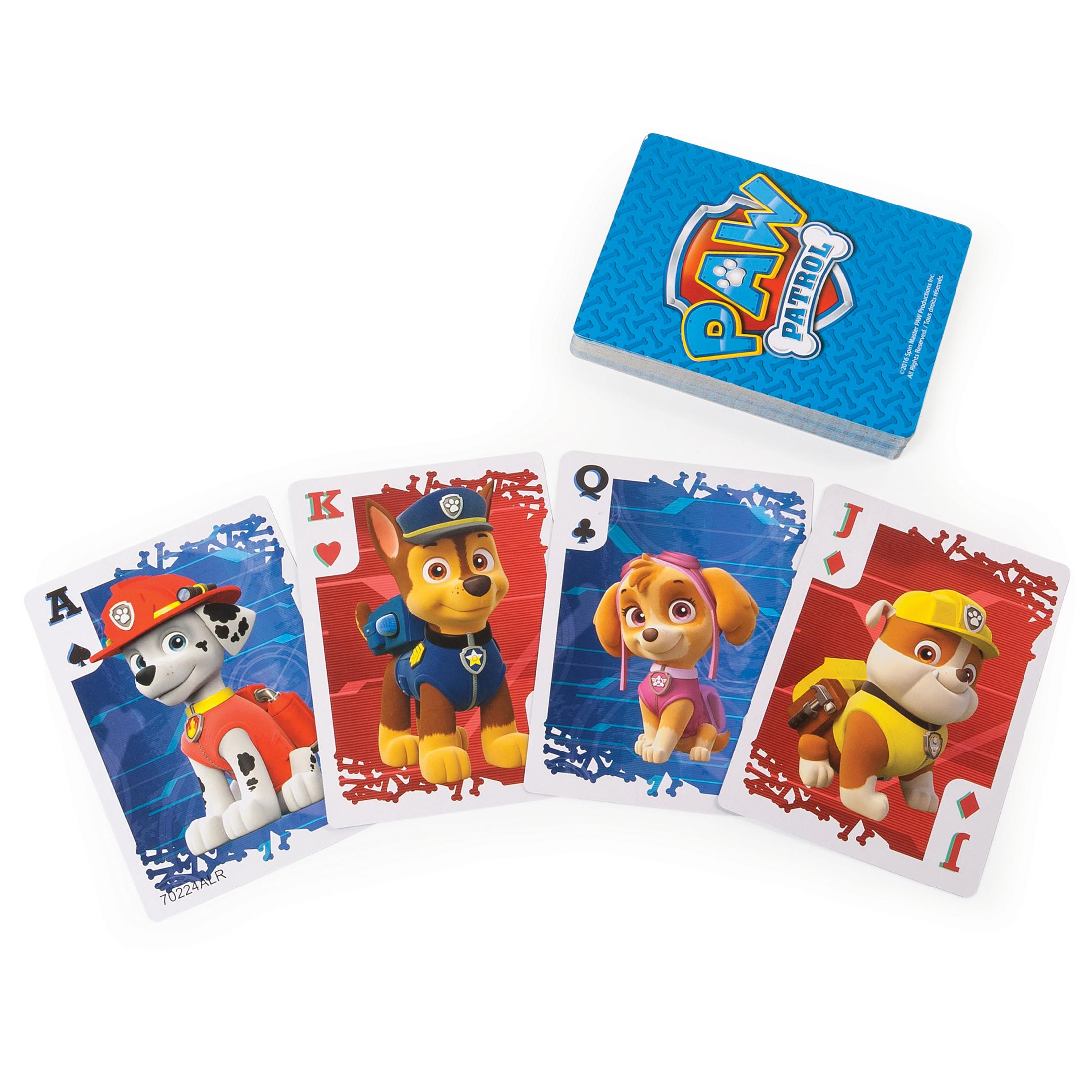 Paw Patrol Spielkarten mit den Charakteren Marshall, Chase, Skye und Rubble.