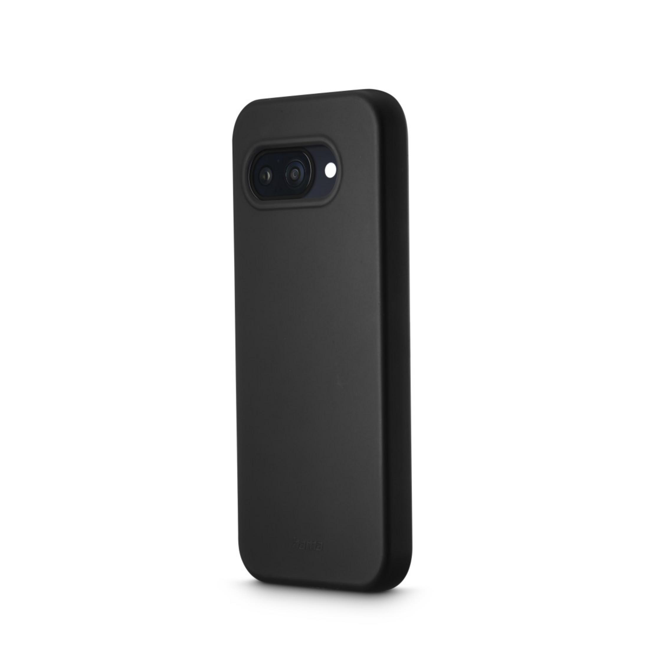 Eine schwarze Handyhülle mit sichtbaren Kameraobjektiven auf weißem Hintergrund.