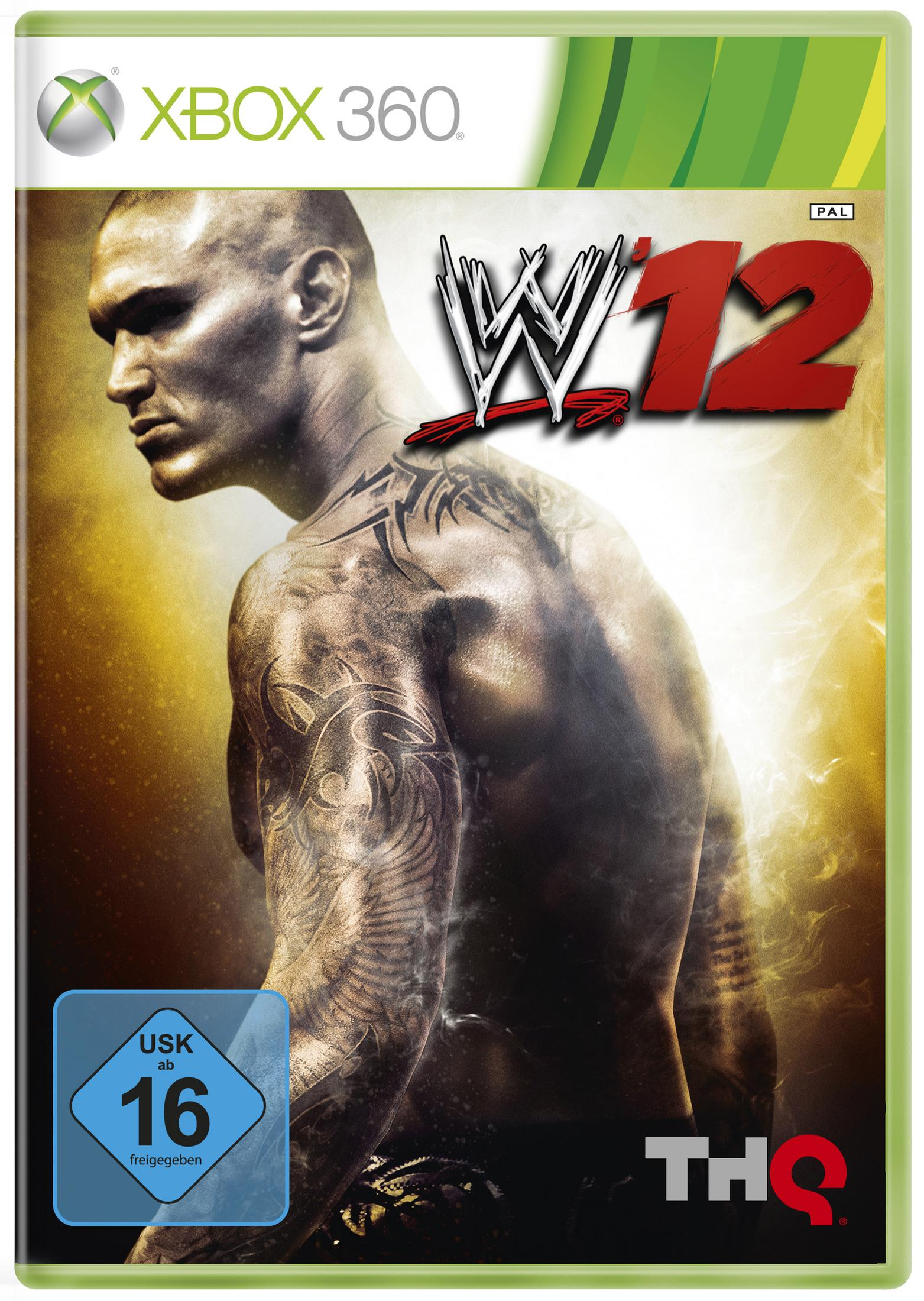 XBOX 360-Spielcover: WWE 12. Ein muskulöser Mann mit Tätowierungen ist auf dem Cover.