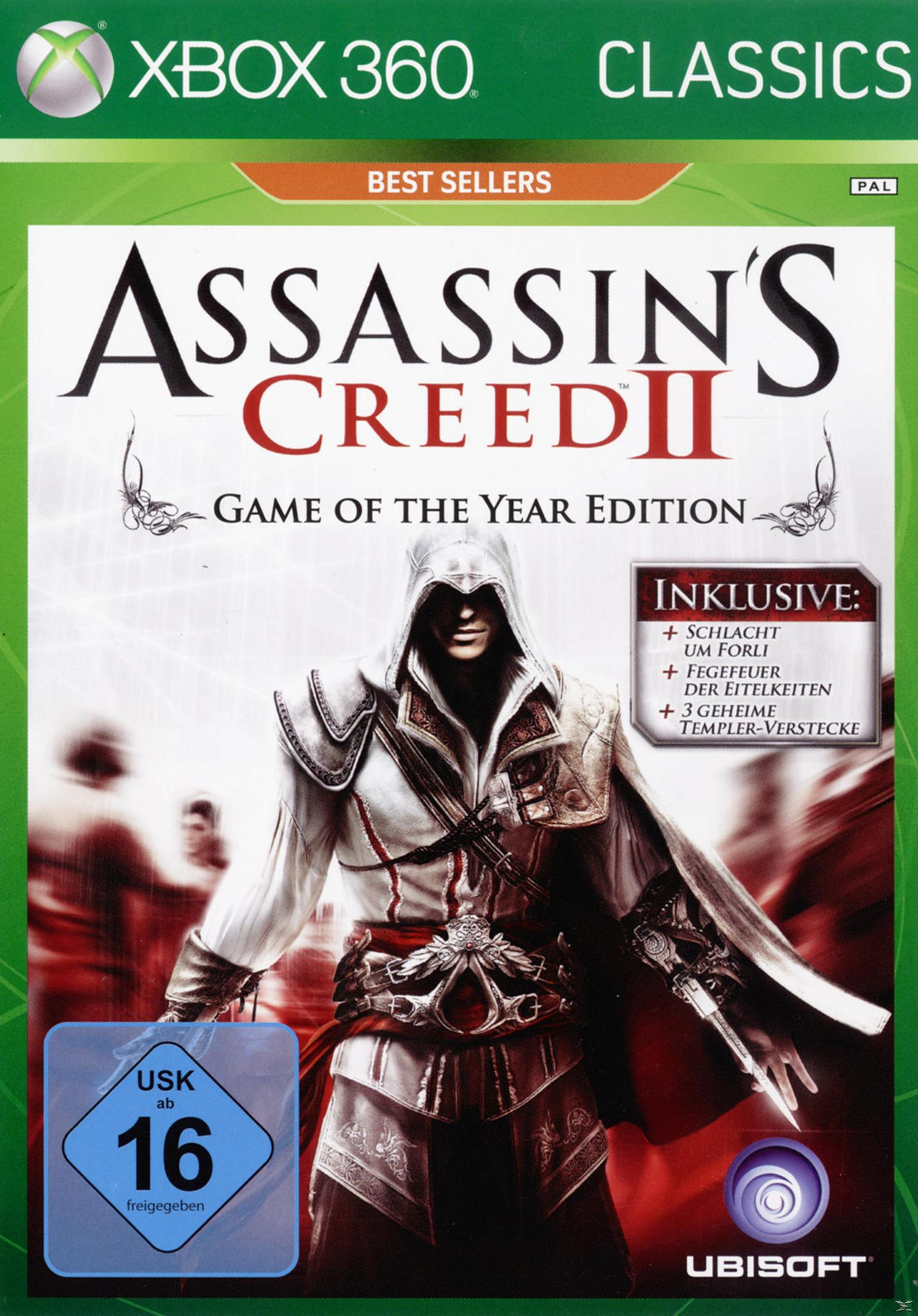 Das Cover des Videospiels Assassin's Creed II Game of the Year Edition für Xbox 360.