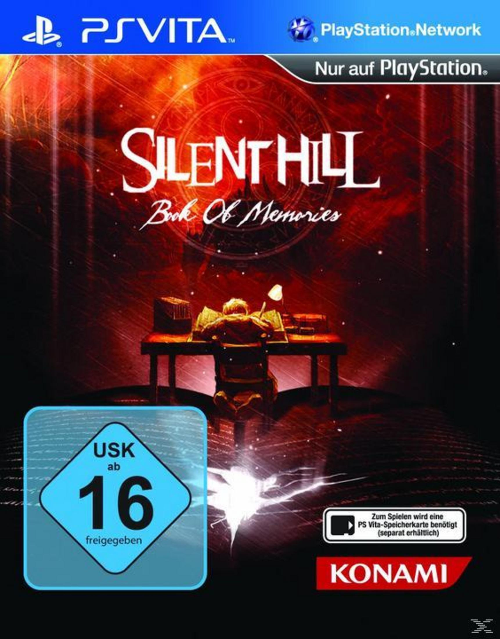 Silent Hill-Spielcover. Eine Person sitzt an einem Schreibtisch, mit dunkelrotem Hintergrund. USK 16-Bewertung ist vorhanden.
