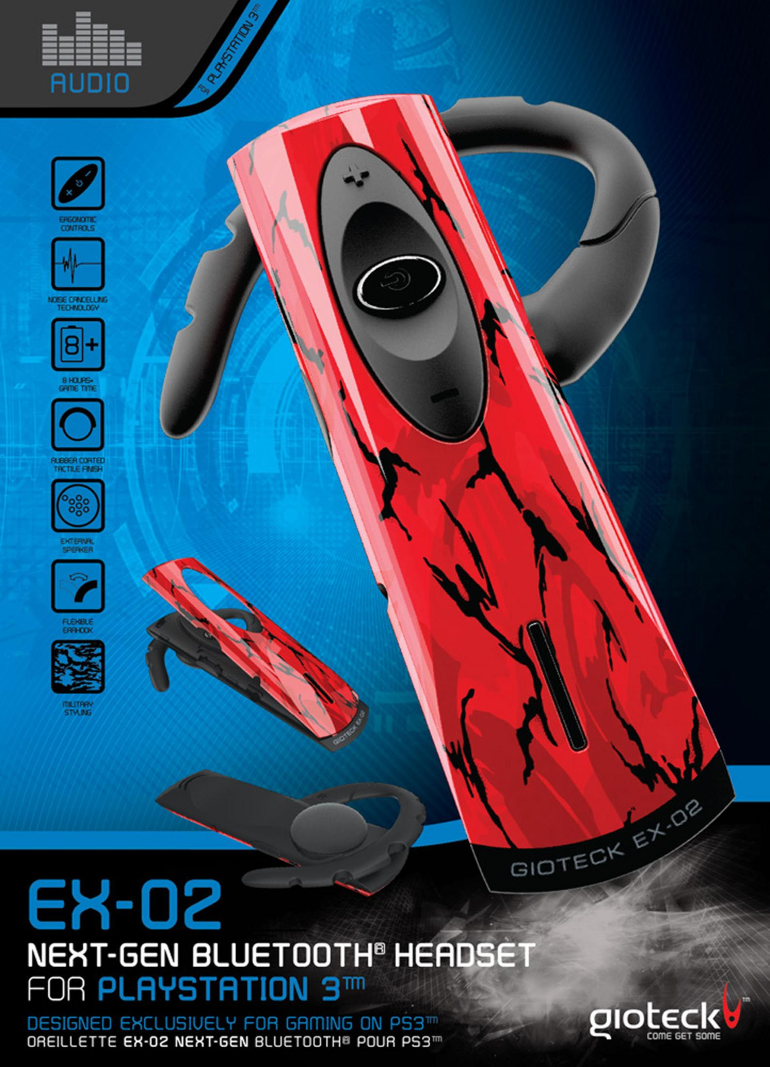 Rotes und schwarzes Headset mit Tarnmuster. Es ist für PlayStation 3.