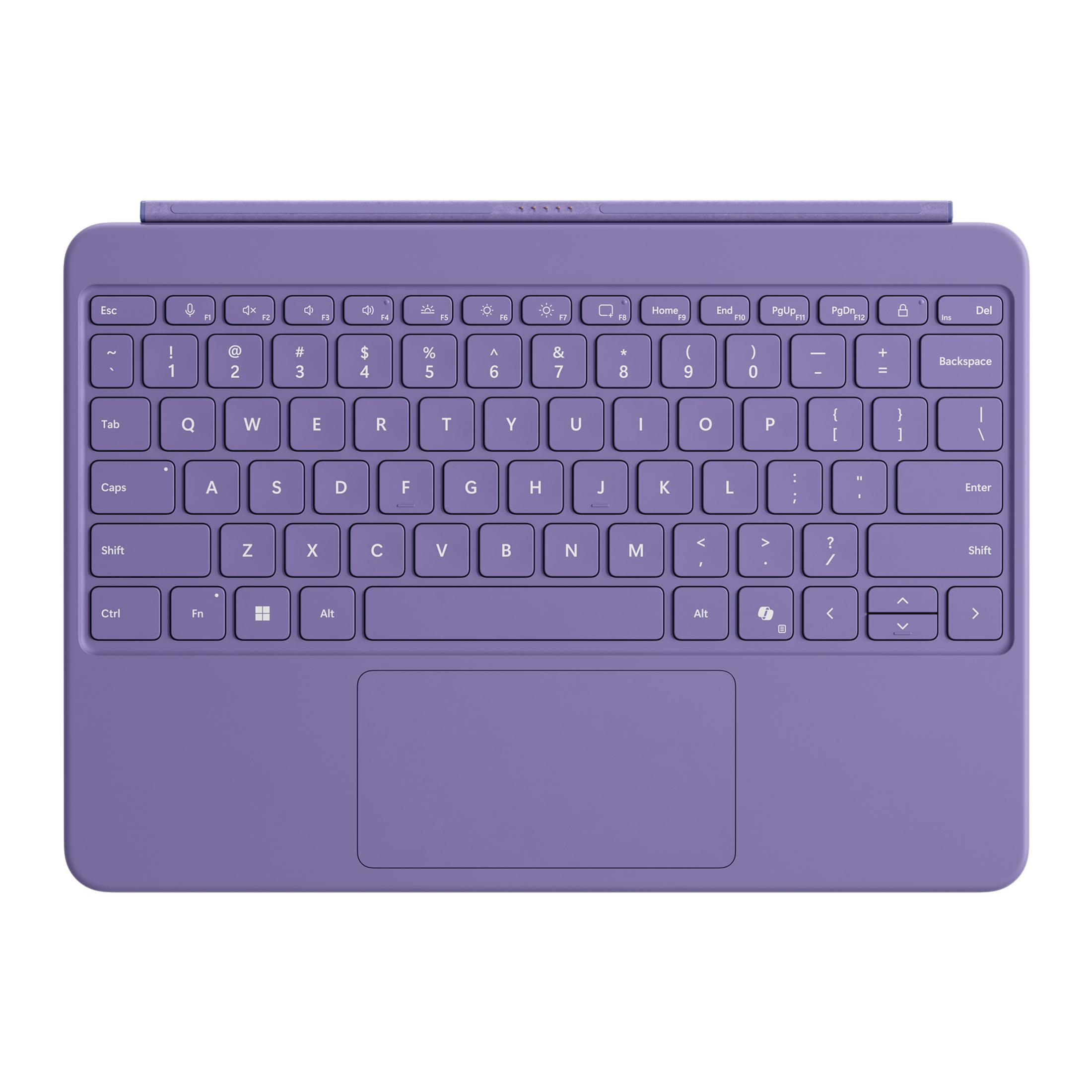 Una cover per tastiera Microsoft Surface viola su sfondo bianco.