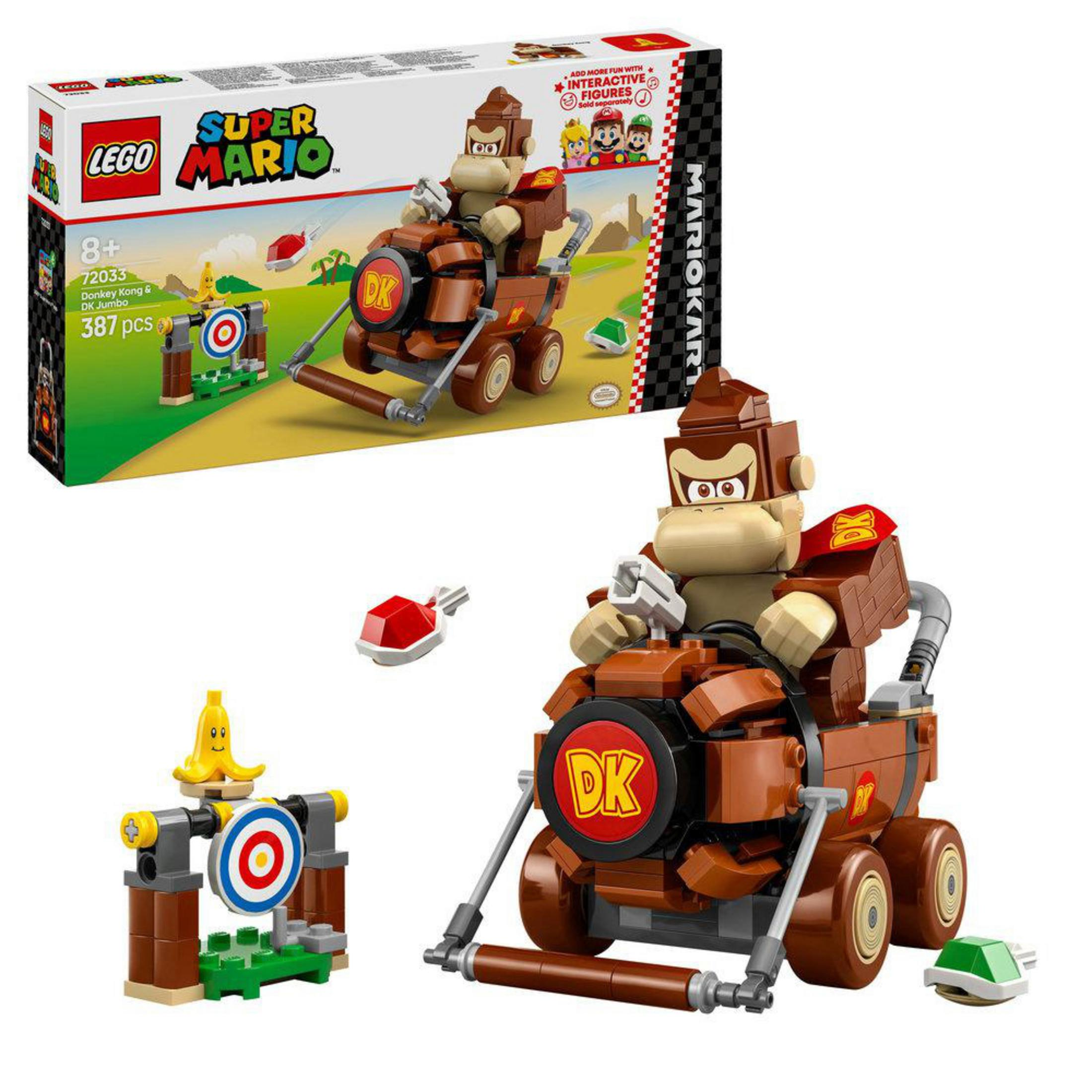 Set Lego Super Mario con kart de Donkey Kong. Incluye kart, diana y caja Lego.