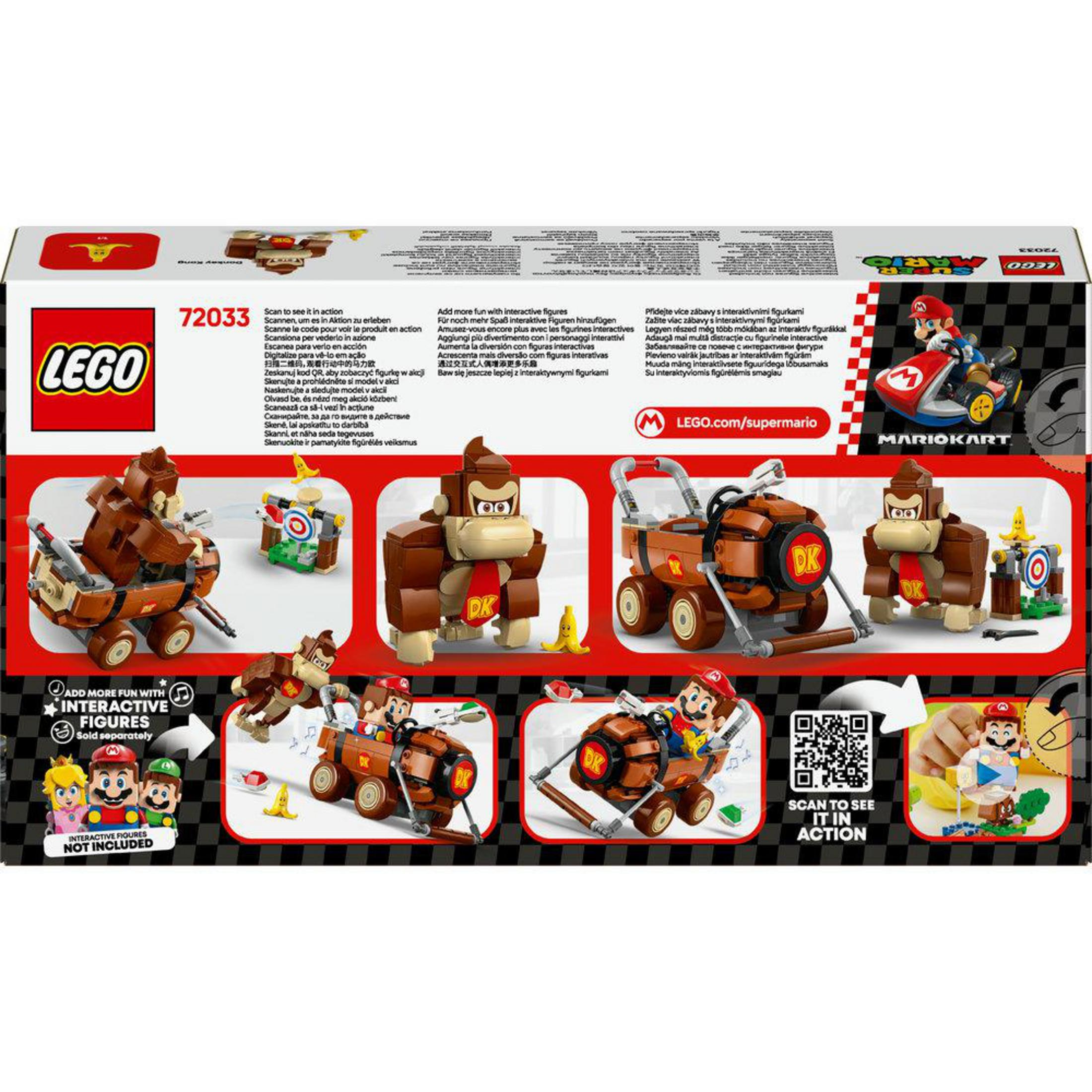 Parte trasera de una caja Lego Super Mario. Muestra el set de kart de Donkey Kong.