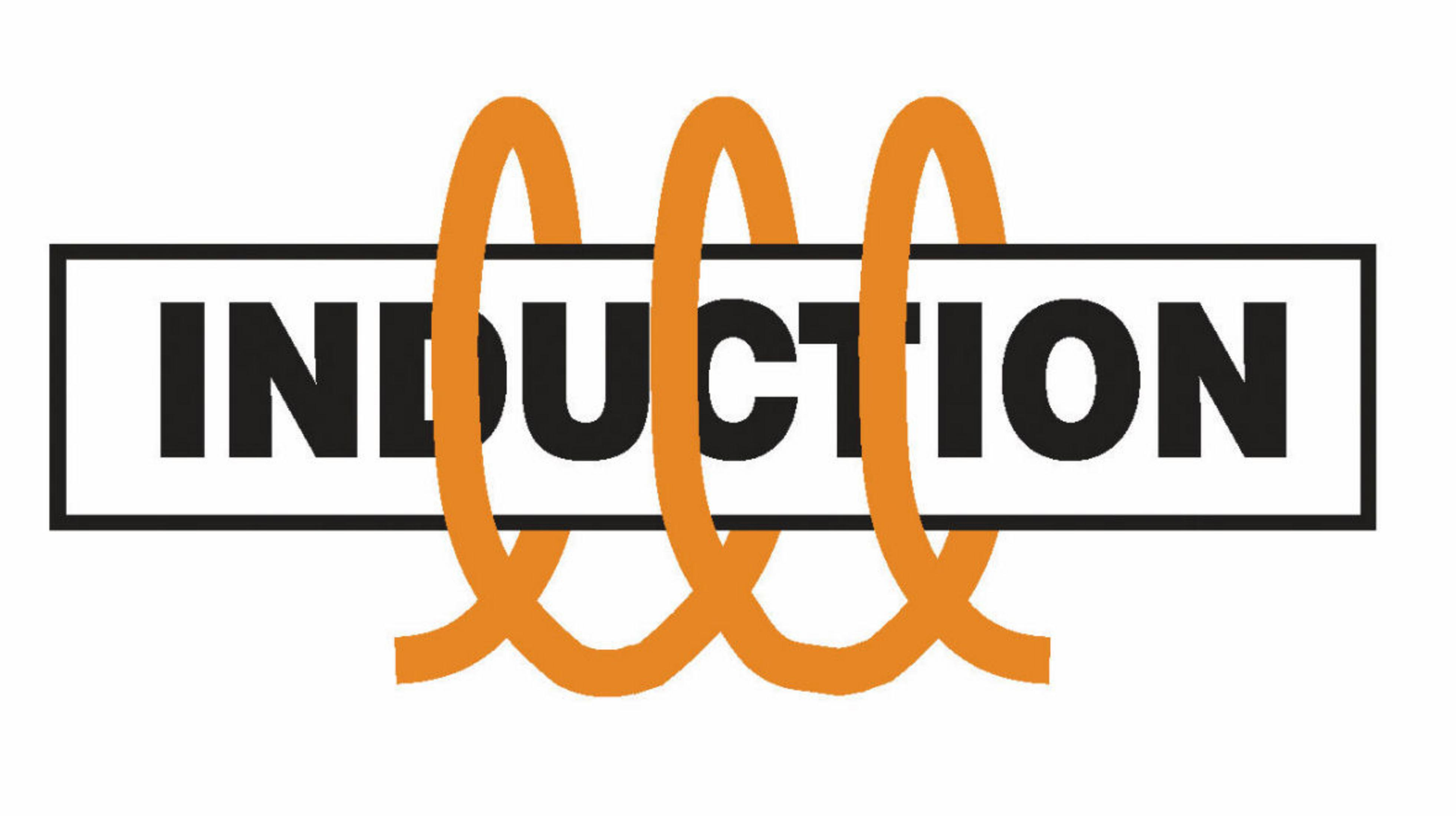 La palabra "INDUCCIÓN" en letras negras con tres bobinas naranjas a la derecha.