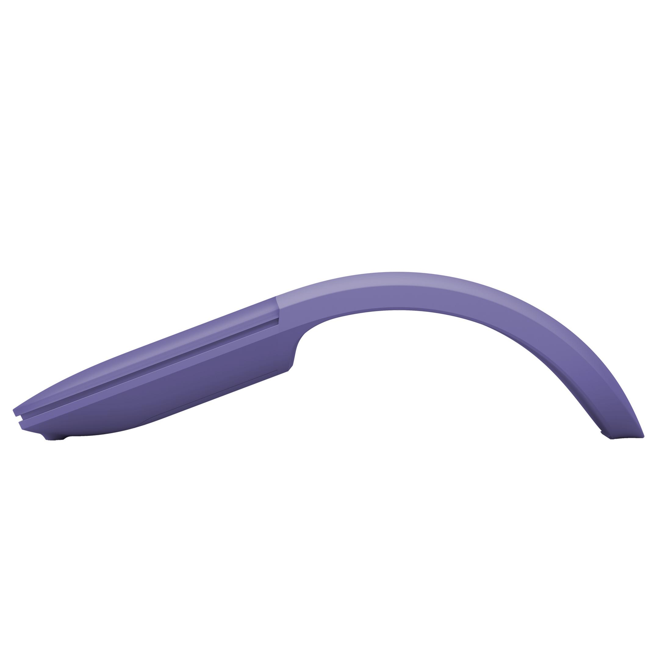 Un mouse viola, curvo. È un prodotto Microsoft.